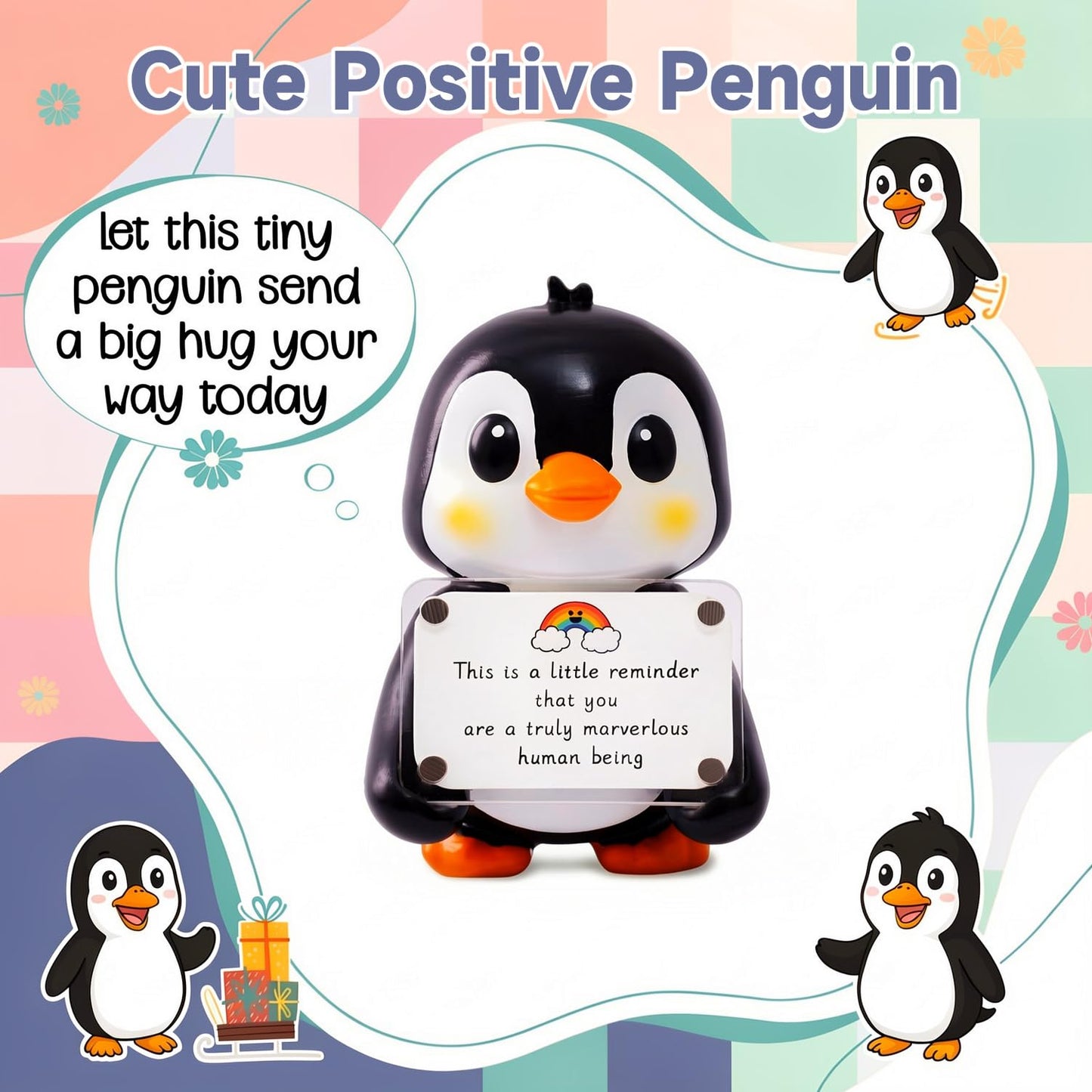 hollishowe Positive Penguin Figurine - 3.9" Tall Hand-Painted Resin Indoor Office Desk Decoration with Cute Motivational Sign, Funny Gift for Women Friends Bestie BFF Bestfriend Coworkers