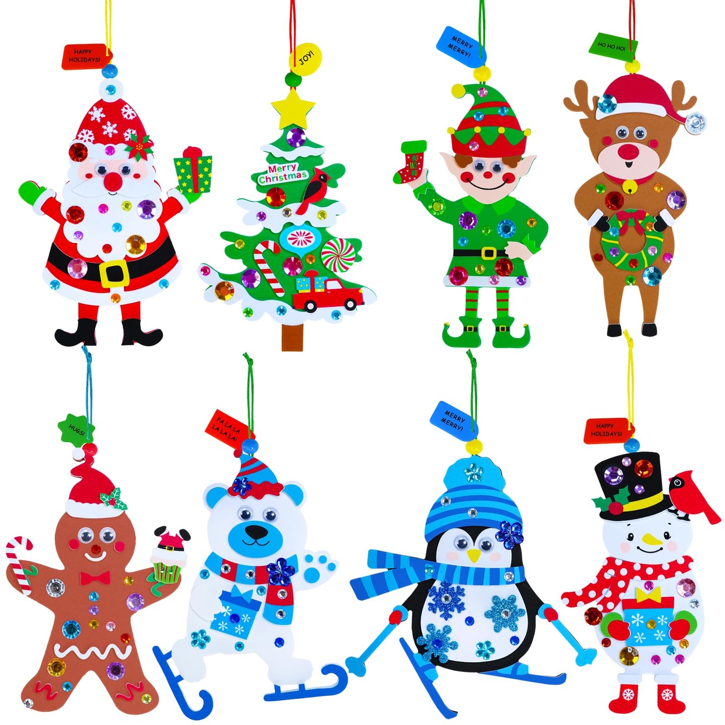 Winlyn 24 Sets Holiday Decorations DIY Christmas Tree Ornaments Winter Crafts Kits Foam Reindeer Penguin Snowman Foam Stickers for Kids Holiday Seasonal Gift Home Classroom Activities Party Favors