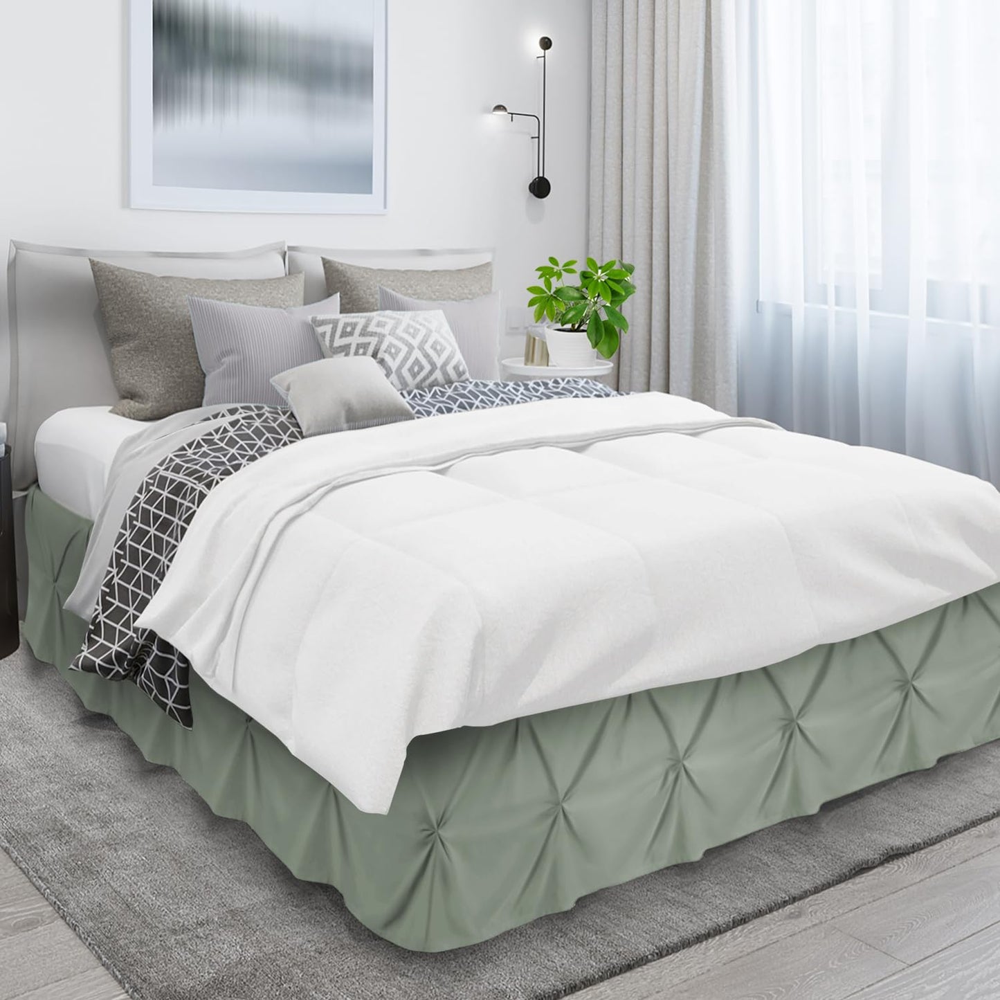Nestl Sage Green Bed Skirt Queen Size, Pinch Pleat Queen Bed Skirt, 14" Inch Drop Queen Bedskirt, Hotel Quality Sage Green Bed Skirts, Microfiber Bedskirt for Queen Bed, Sage Green Queen Bed Skirt