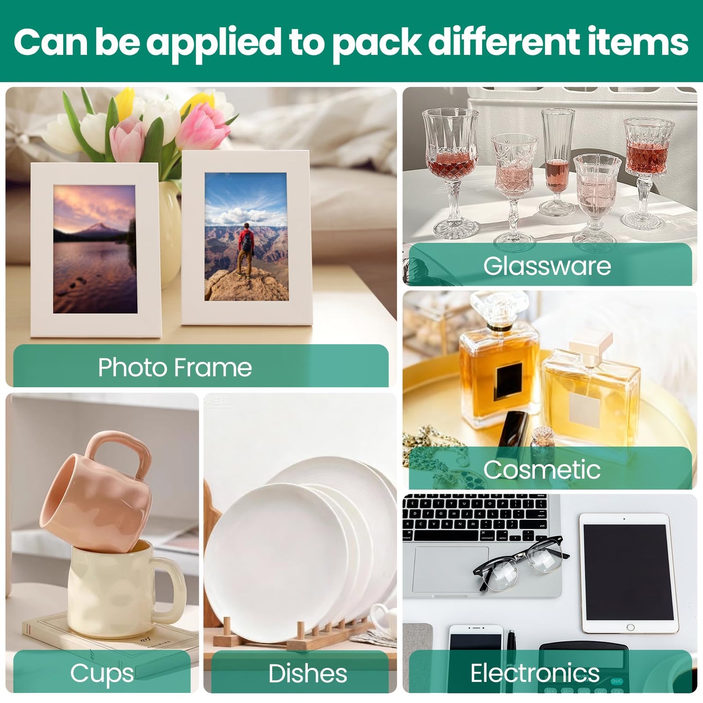 560Pcs Dish Packing Supplies for Moving, 280Thickened High-Density Foam Wrap Pouches & Sheets for Plates and Fragile Shipping Storage, 4 Sizes (16x12",12x12",12x7.8",7.8x7.8")with 280 Fragile Stickers
