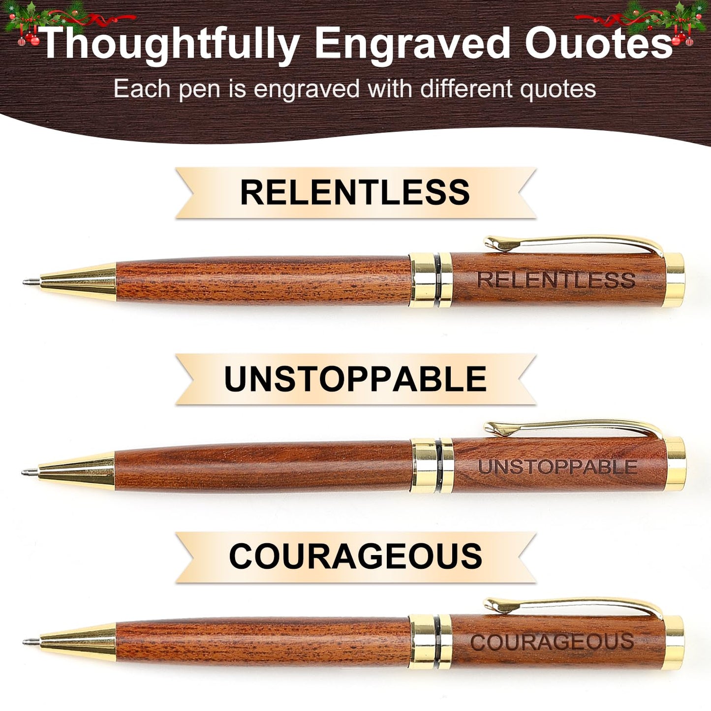 Renawe Fancy Wooden Pens Set with Box Congratulations Gifts for Women Men New Job Promotion Gift for Coworkers Boss Lady Office Business Pen Nice Positive Writing Pens Journaling Luxury Engraved Pens