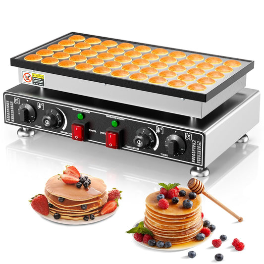 Baotree 50 PCS Commercial Mini Dutch Pancake Maker, 220V 1600W Mini Dutch Pancake Maker, 1.77 Inches Pancake Maker with 2 Thermostats & 2 Timers Separate Control, for Home and Restaurants