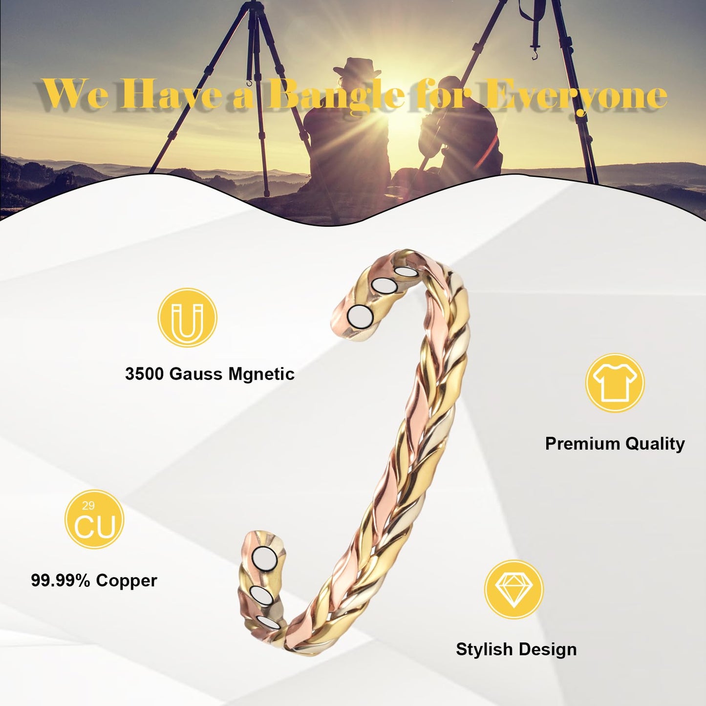 EnerMagiX Copper Bracelets for Women, 99% Pure Copper Adjustable Tricolor Gold Braided Bracelet Jewelry Gift (2pcs 1004)