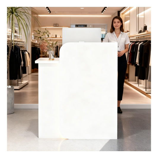 BFECGDXT Small Reception Desk for Salon, Modern Front Desk Reception Counter L-Shaped with Lockable Drawer, for Clothing Beauty, Left Corner 39.4in