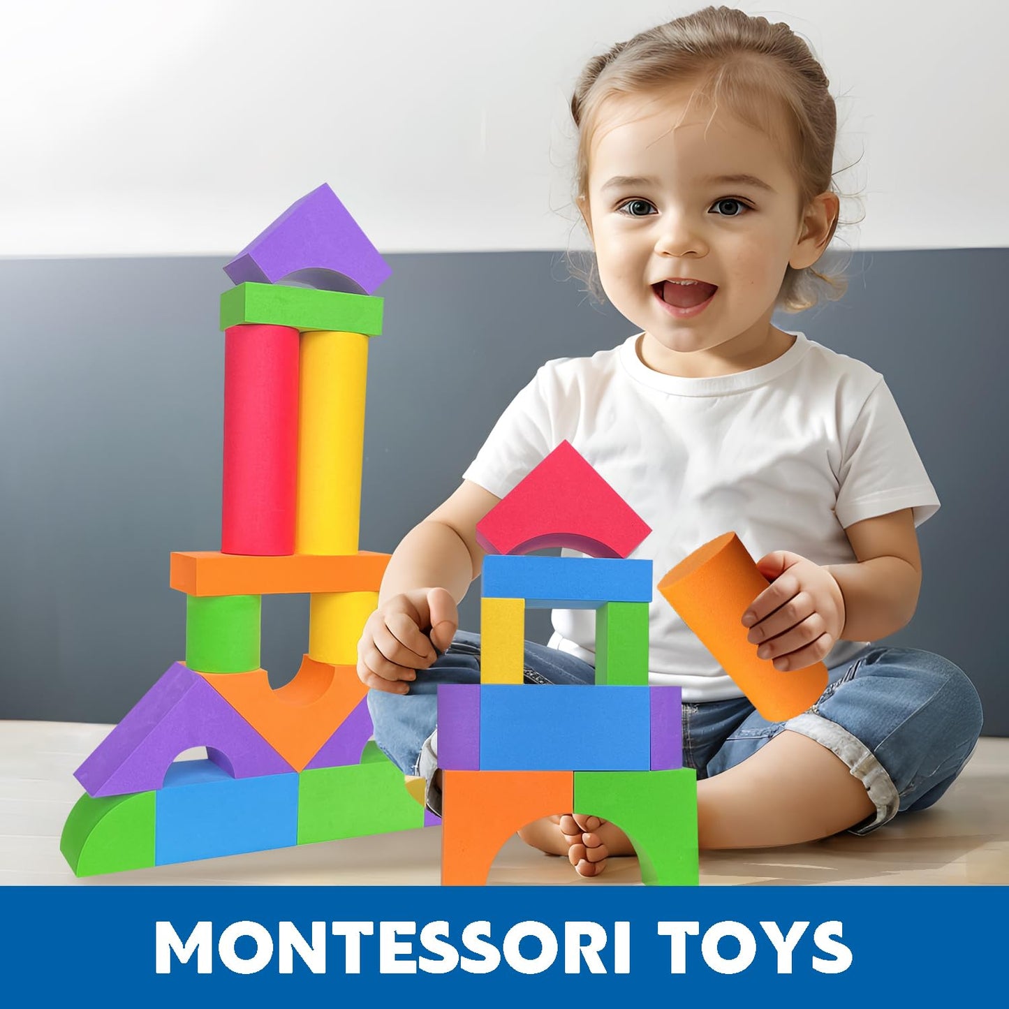 Pairez Toys Large Foam Blocks for Toddlers 3-5 Years, Big Building Blocks Set, Soft Stacking Blocks, Education & Learning Montessori Toys for 3+ Years Old Boys&Girls (61PCS)