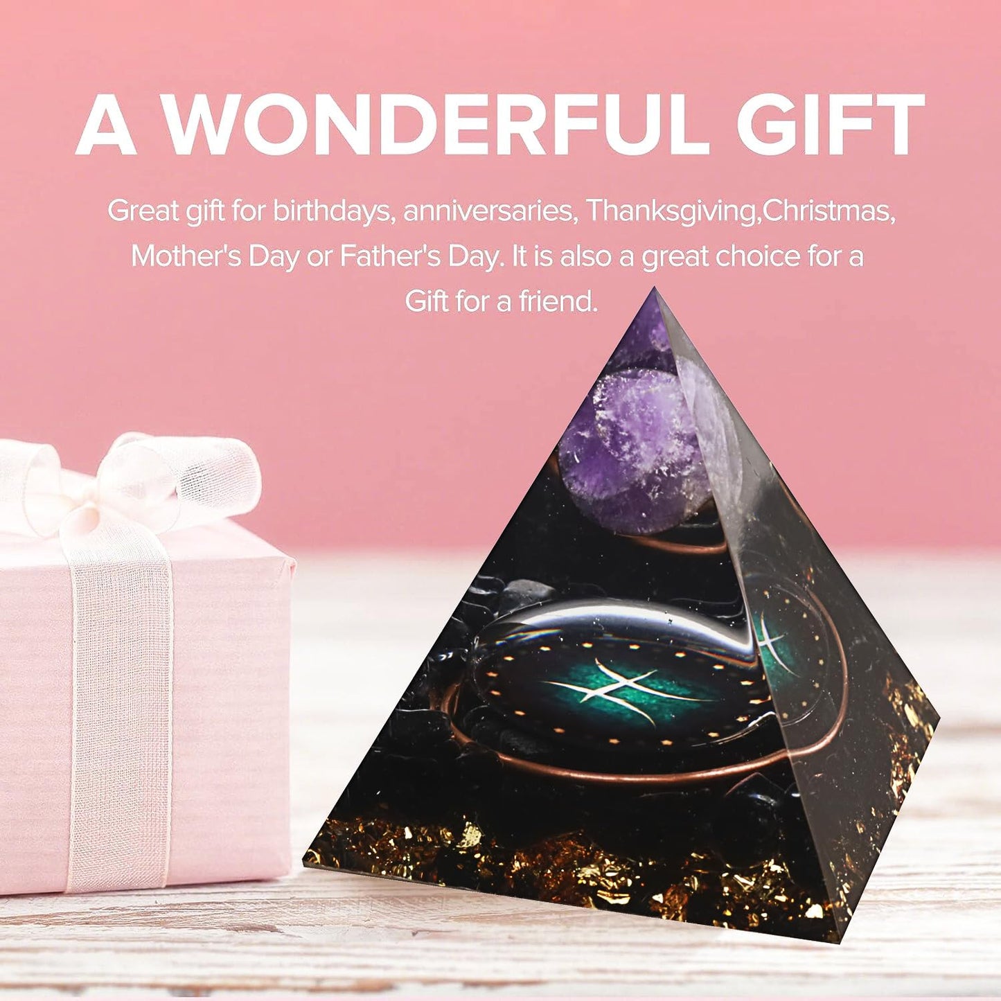 12 Zodiac Orgone Crystal Pyramid, Natural Amethyst with Obsidian,Healing Crystals Pyramid for Protection Chakra, Unique Constellation Pyramid for Positive Energy, Healing Money Health(Pisces)