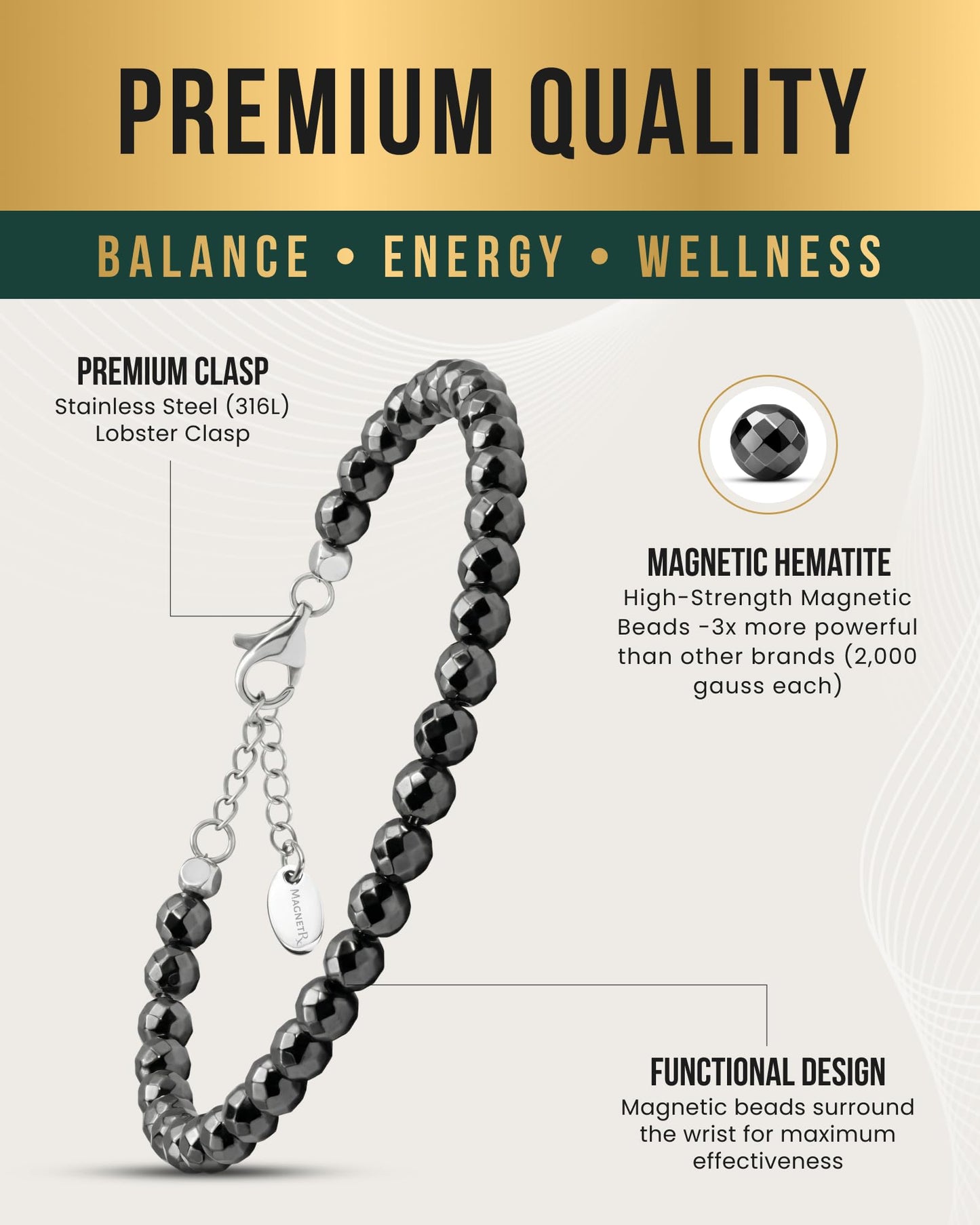 MagnetRX Hematite Magnetic Anklet - Ultra Strength Stones - Elegant Ankle Bracelets for Women - Metallic Black Beaded Hematite Anklets for Women and Men (6mm Faceted Beads)