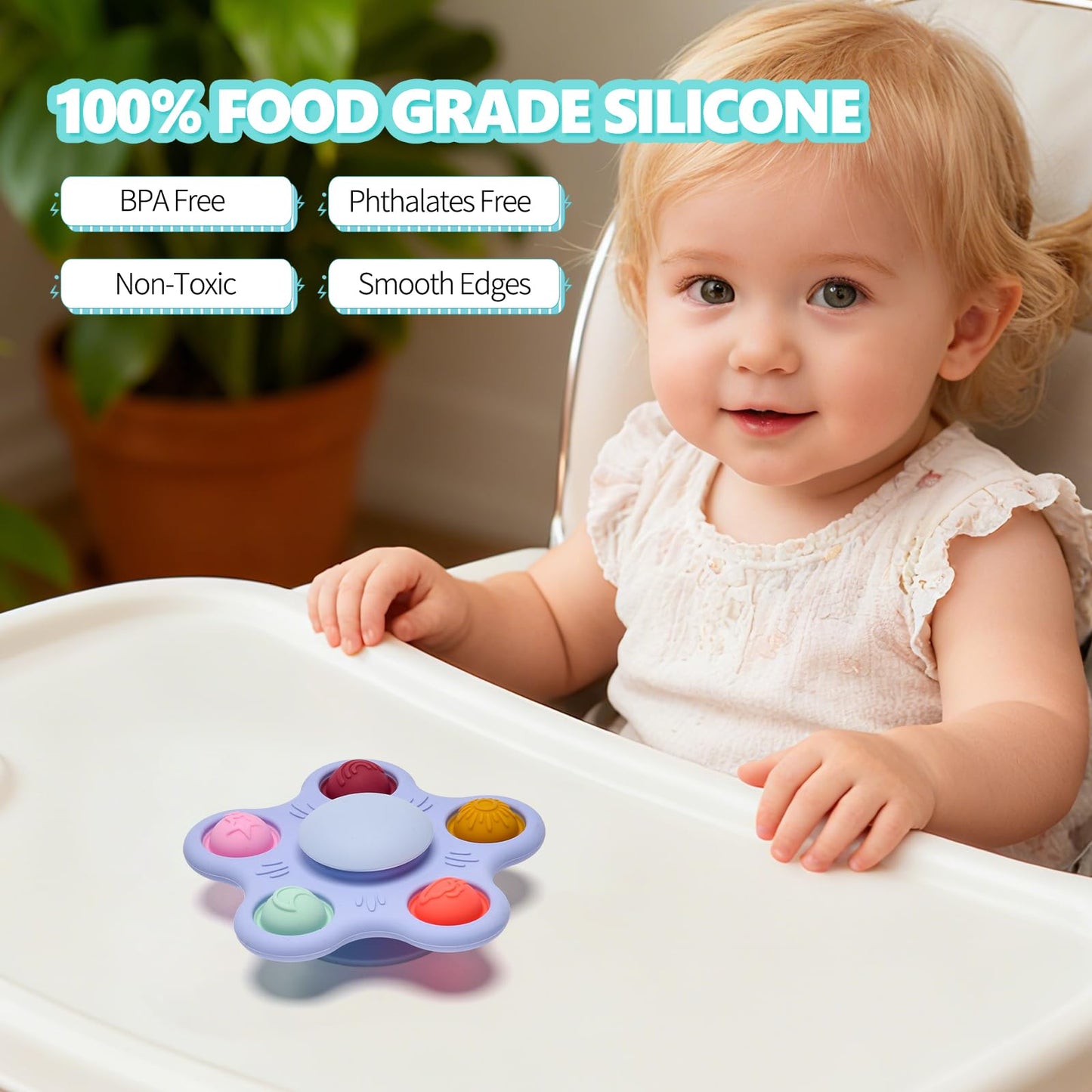 Silicone Suction Cup Spinner Toy for Babies&Toddlers – Food-Grade Safe & Fun Sensory Toy for Teething & Play – Perfect Baby Bath, High Chair & Travel Toy, Ideal Baby Gift (Sky Style)