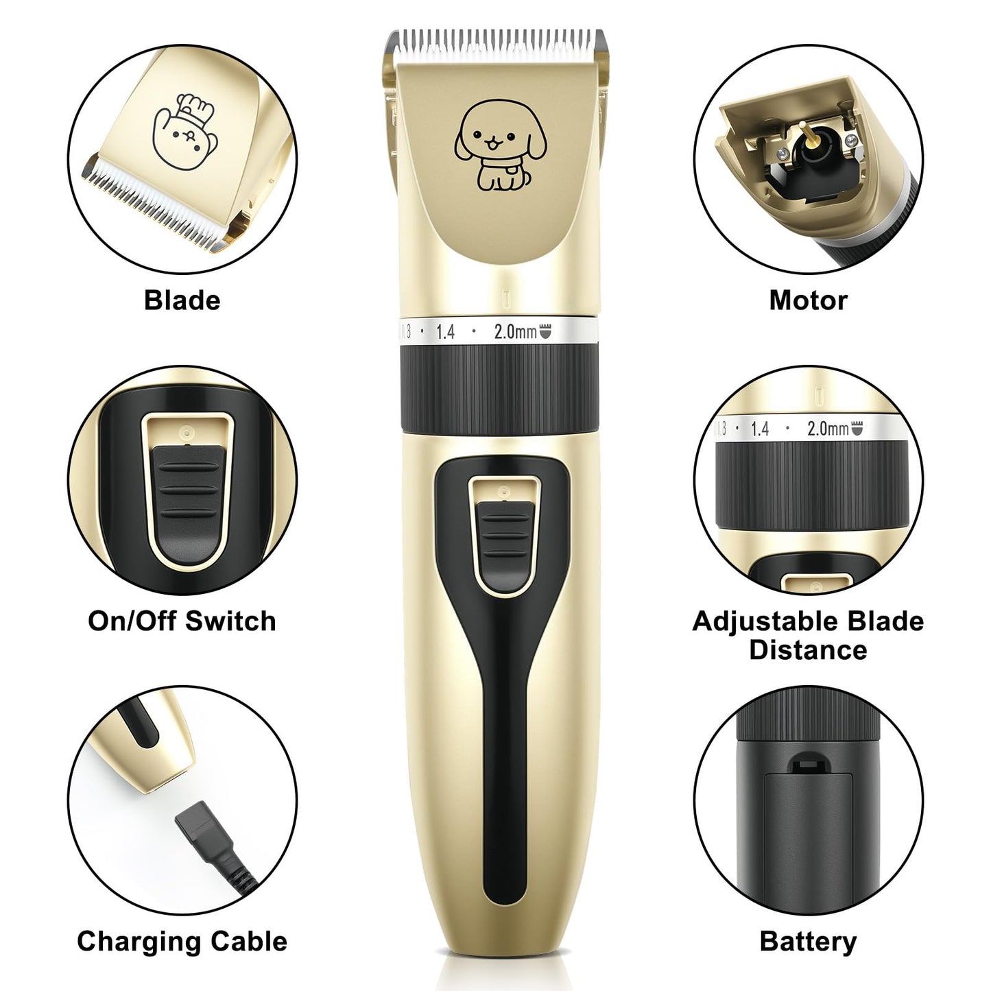 FrutPunch Dog Grooming Kit, Cordless Dog Clippers, Electric Shaving, Low Noise Rechargeable Dogs Hair Trimmer, with a Shaving Head for Feet, Suitable for Cats and Dogs, 2000MA