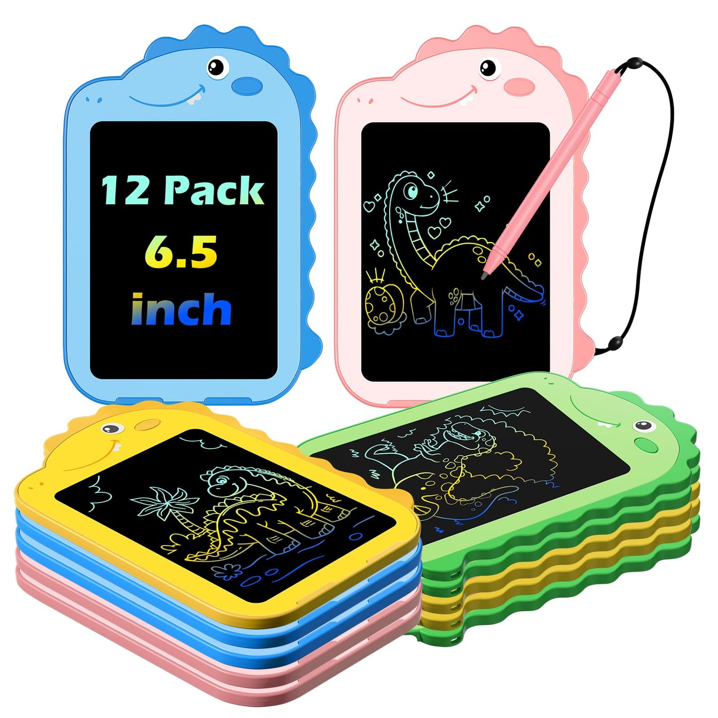 12 Pack LCD Writing Tablet for Kids, Colorful Doodle Board Drawing Tablet, Educational Kid Toys, Doodle Pad Dinosaur Toys for 3 4 5 6 7 8 Year Old Boys Girls
