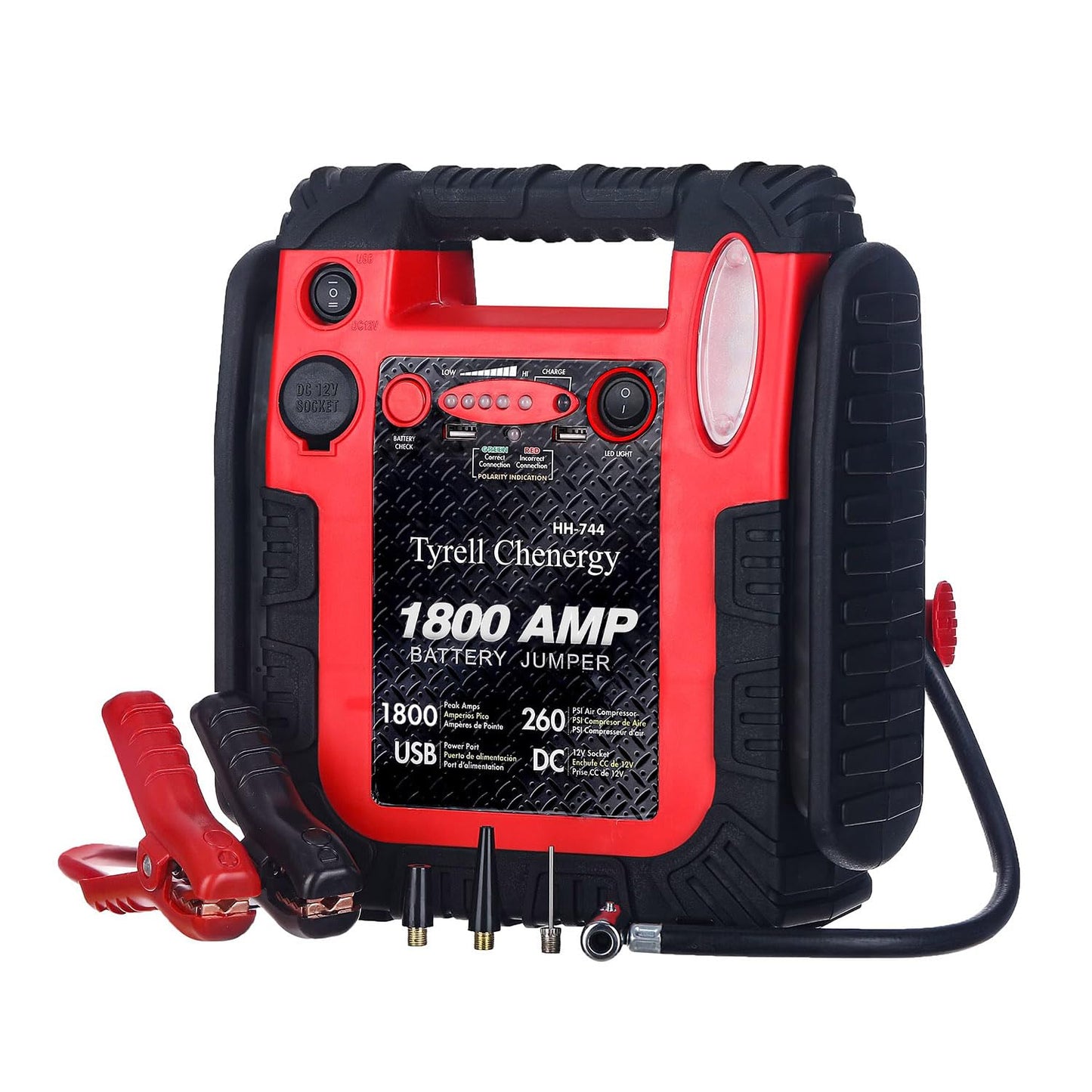 Tyrell Chenergy New Upgrade 1800A Car Battery Jump Starter with Air Compressor, 20000mAh 12V Auto Lead-Acid Battery Booste, 260PSI Tire Inflator (Up to 8.0L Gas/Diesel) with LED Light & USB