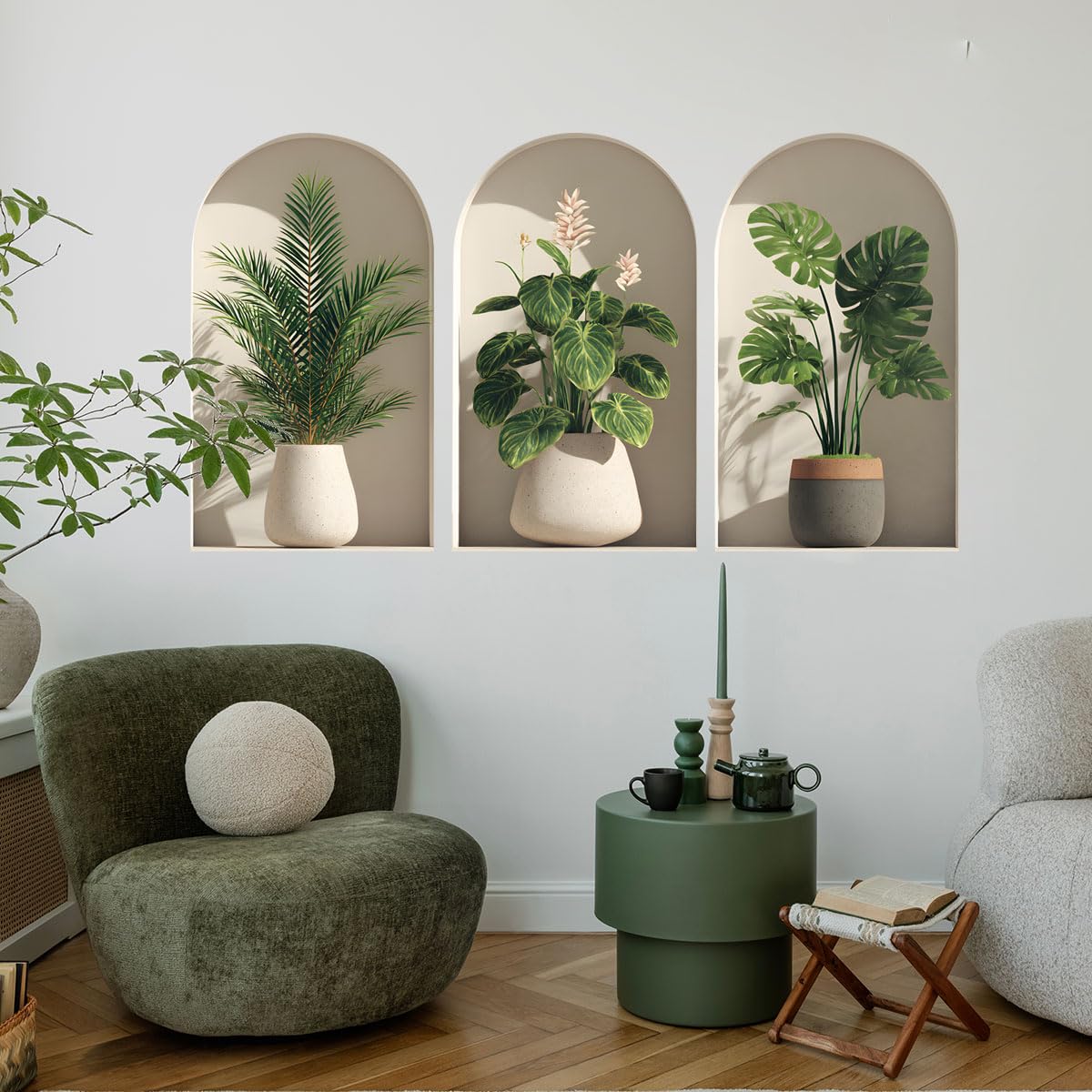 3D Potted Plants Wall Stickers，Green Plants Wall Decals，Peel and Stick 3D Magic Art Sticker，for Living Room Bedroom Aisle Entrance Sofa Backdrop Yoga Room Home Decor (Potted Flower Decor 46)