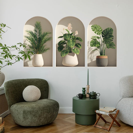 3D Potted Plants Wall Stickers，Green Plants Wall Decals，Peel and Stick 3D Magic Art Sticker，for Living Room Bedroom Aisle Entrance Sofa Backdrop Yoga Room Home Decor (Potted Flower Decor 46)