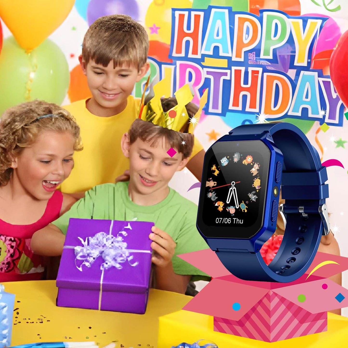 DERUI Smart Watch for Kids 3-12 Years Boys Girls, 26 Puzzle Games, Smartwatch with Camera, Pedometer, Stopwatch, Video Voice Music Player Calendar Alarm Clock Learn Card for Children Gifts (Blue)