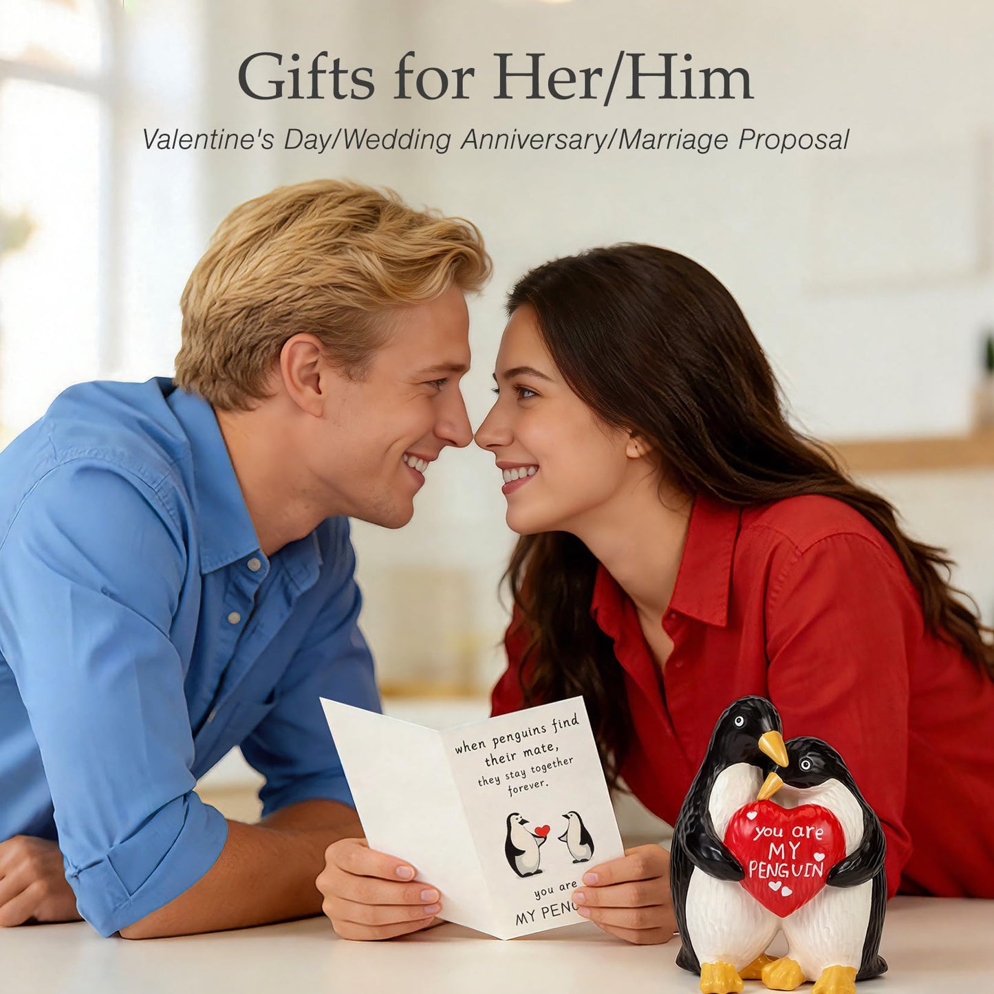 Hodola Anniversary Wedding Gifts for Women Men, Handcrafted Birthday Gift for Her Him Couple, I Love You Birthday Gift for Wife Husband, Penguin Figurine for Boyfriend Girlfriend