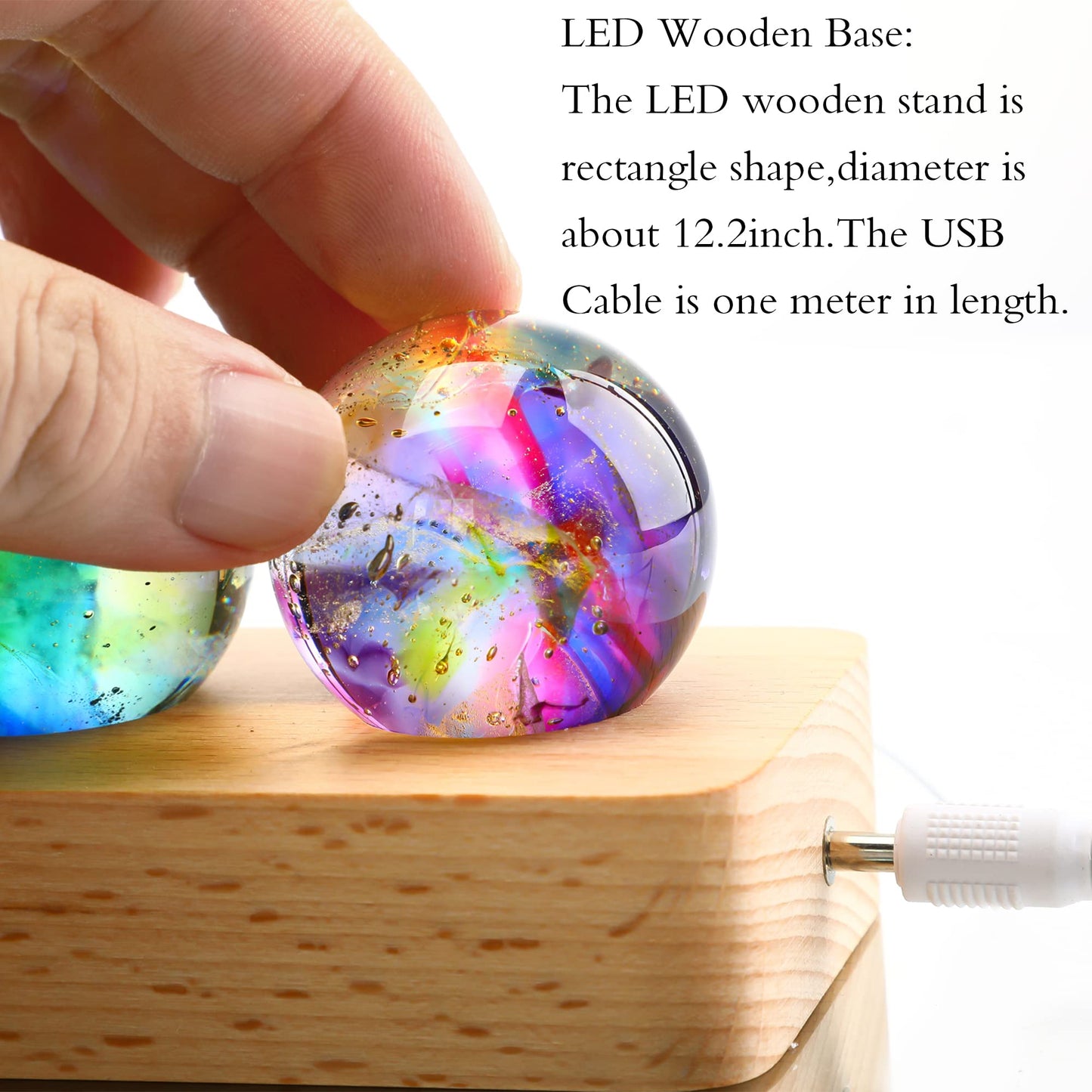 KRISININE 7 Chakra Natural Healing Spheres with LED Wooden Stand 40mm Crystal Quartz Stones for Meditation Positive Energy Night Light Decoration