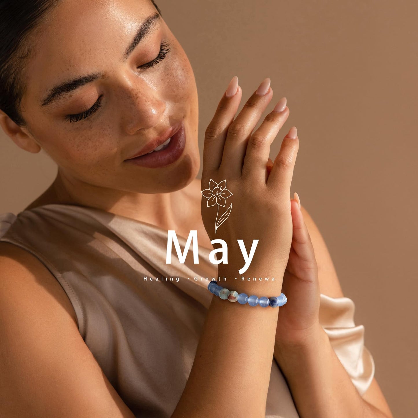 Risyfjew Birthstone Crystal Floral Bracelets for Women Men Colorful Stone May Bracelet for Women Reduce Anxiety Zodiac Month Bracelet Birthday Graduation Gifts