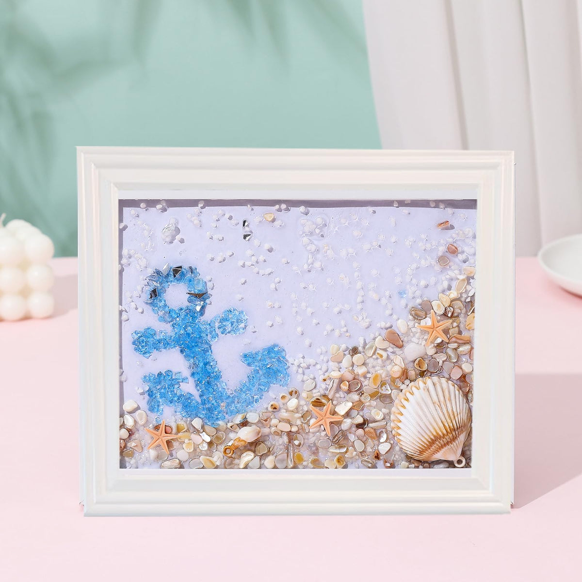 AGARES Sea Glass Art Kit, New Resin Art Kits for Adults, DIY Mosaic Kits, DIY Resin Beach Art Kit, Beach Art Photo Frame for Home Decoration, Bookshelf, Office (Wave)