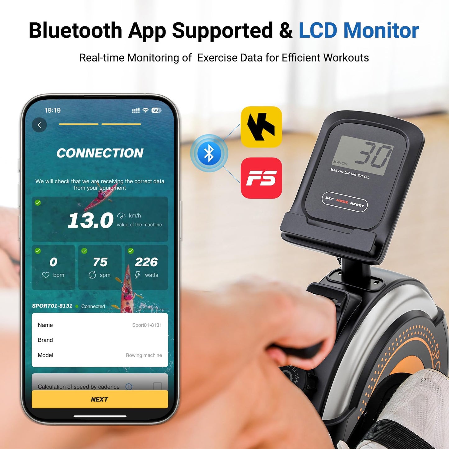 Dripex Rowing Machines for Home Use, Rowing Machine Magnetic Rower, Max 360 LBS, 16 Levels of Workout Resistance, Dual Slide Rail, Bluetooth App Compatible, LCD Monitor, Row Machine for Gym Exercise