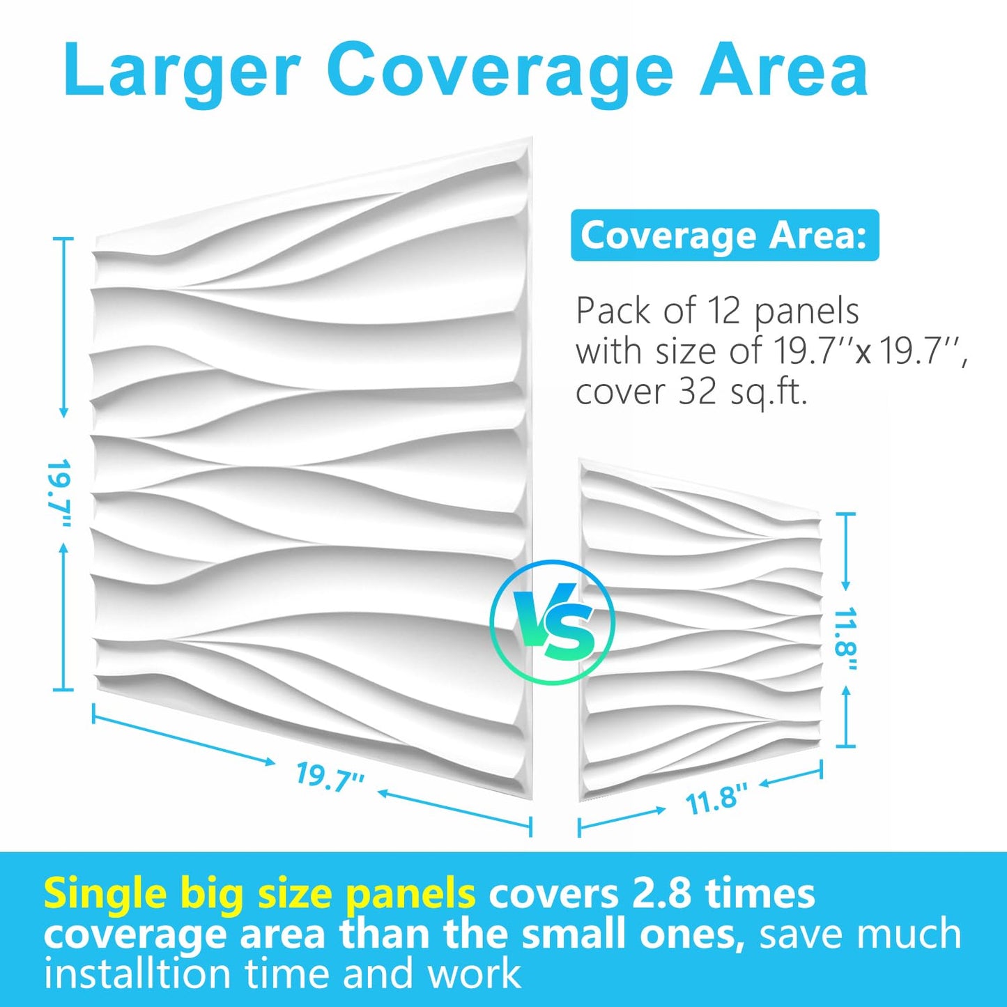 STICKGOO Wave Wall Panels for Interior Wall Decor, White 3D Wall Panels Accent Wall, Paintable 3D Wall Decor Covering Panels for Living Room Bedroom, Pack of 12 Tiles