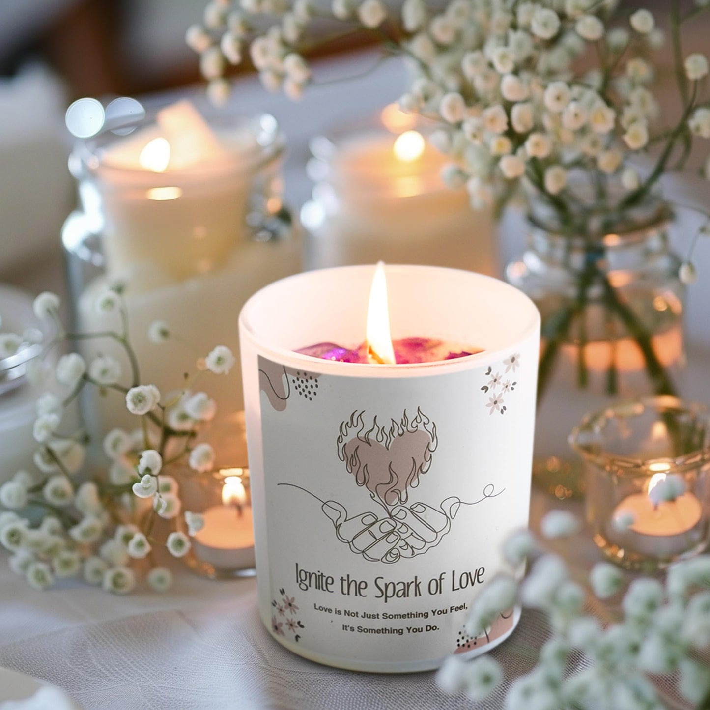 Love Candle Anniversary Wedding Gifts, Engagement Gift, Amethyst Crystal Candle, Couple Gifts for Her, Men, Women, Husband, Wife, Girlfriend, Valentine’s Day, Christmas, Birthday, Rose Scented Candle