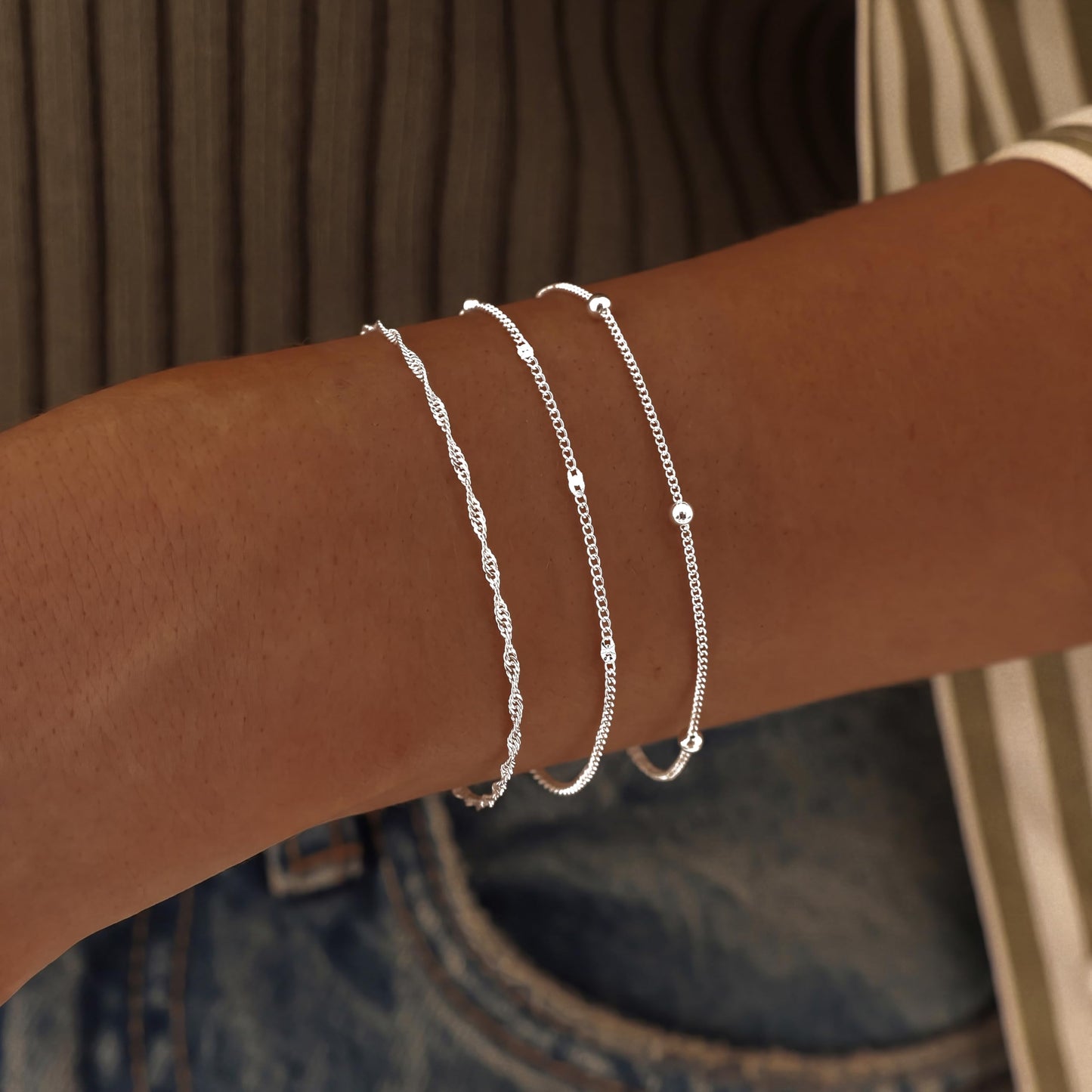 DEARMAY Dainty Silver Plated Bracelets for Women Trendy, Silver Jewelry Set Paperclip Box Herringbone Figaro Rope Chain Bracelet for Women Fashion Pack Gifts
