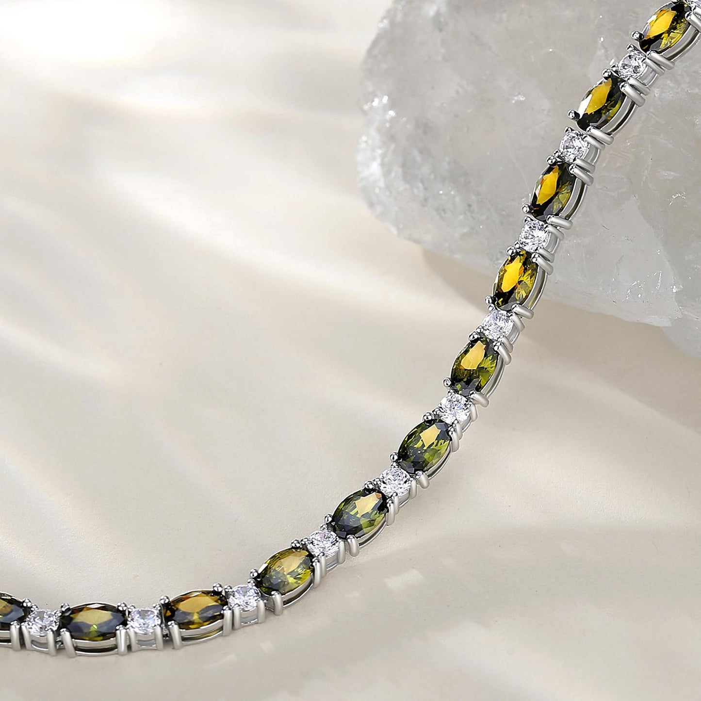 FANCIME Sterling Silver Created Peridot Tennis Bracelet August Birthstone Bracelets Charm Fine Jewelry for Women 7 inches