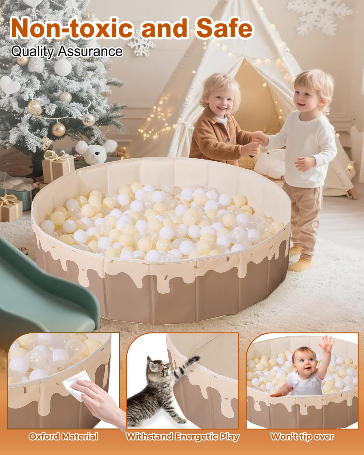 Baby Ball Pit for Toddlers1-3, Foldable Kids Ball Pits Play Tent, Crawl Playpen Ball Pool Playhouse with Storage Bag, for Boys Girls Dogs Cats Festival Play (Balls Not Included), Doughnuts