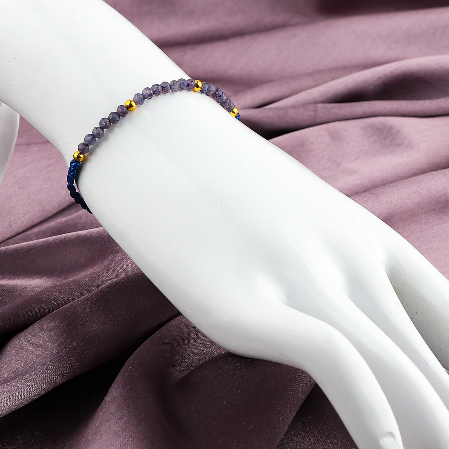 GEMSYMPHONY Iolite Gemstone Beads Braided Bracelet – 3.5mm Natural Stone Beads, Handmade Adjustable Braided Rope Bracelet, Healing Crystal Jewelry for Men & Women, Unisex Boho Gift (Iolite)