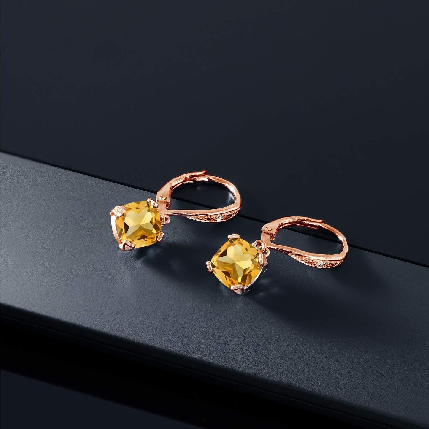 Gem Stone King Drop Dangle Earrings For Women | 7MM Cushion Cut Gemstone Birthstone and Diamond | 925 Sterling Silver | Jewelry Gift for Mom Wife Her | Citrine-November | Rose Gold