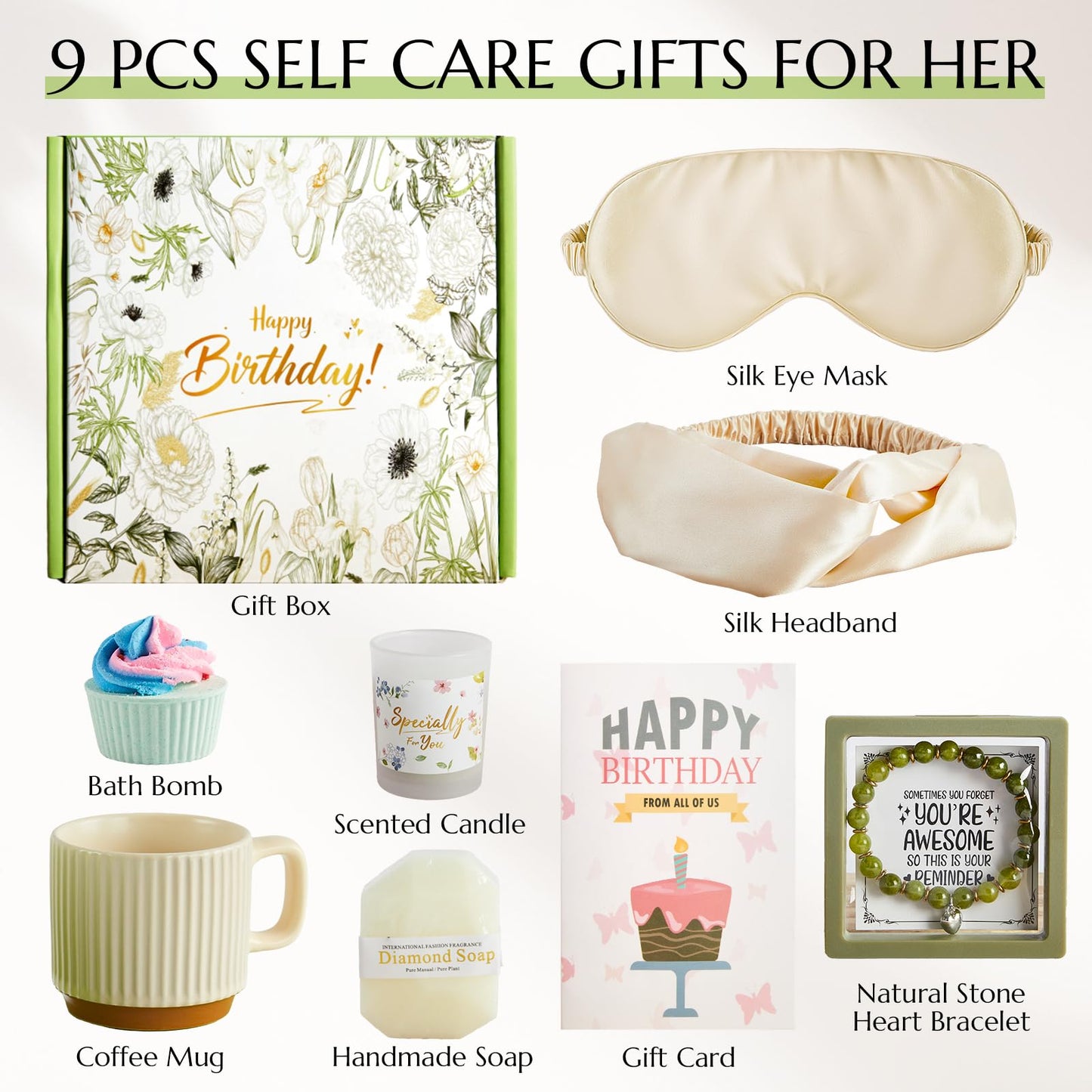 Mug Gift Birthday Gifts Set for Women, Spa Baskets Gift Box Unique Happy Birthday Gifts Ideas for Women Mom Her Friend Sister Wife Daughter Girlfriend Coworker, Ceramic Mug 12 OZ (Off-white)