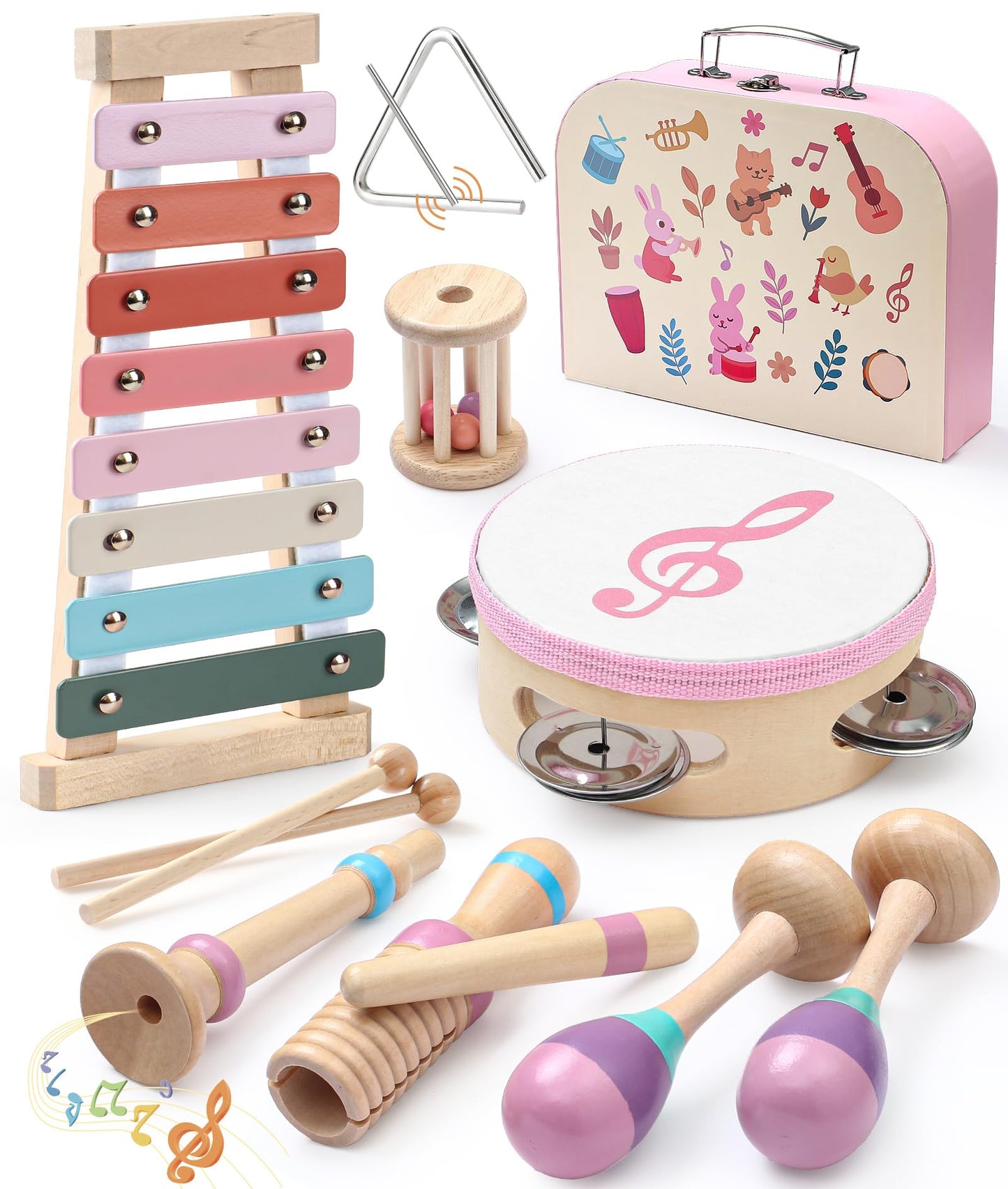 Toyssa Baby Musical Instruments, Montessori Wooden Musical Toys for Toddlers 2-3 with Xylophone Maracas Tambourine and Gift Box Kids Preschool Educational Birthday Gifts for 2 3 4 5 Year Old