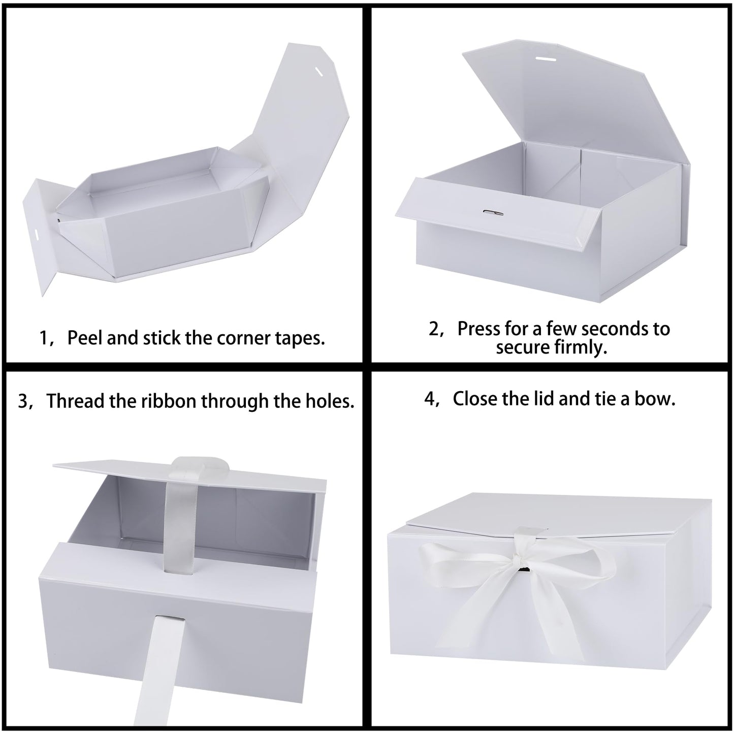 OEMVALATY 8-Pack Gift Boxes,9.5x6x3 Inch Magnetic Gift Boxes with Lids for Presents,White with Ribbon, Bridesmaid Proposal Box for Wedding, Storage, Birthday