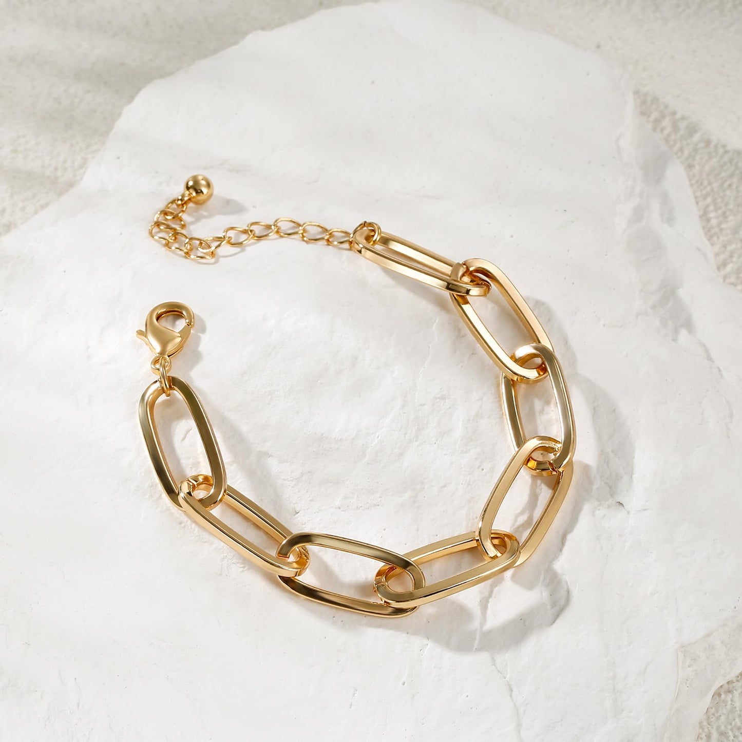 LANE WOODS Gold Bracelets for Women 14k Gold Plated Paperclip Bracelet Thick Large Link Chain for Women