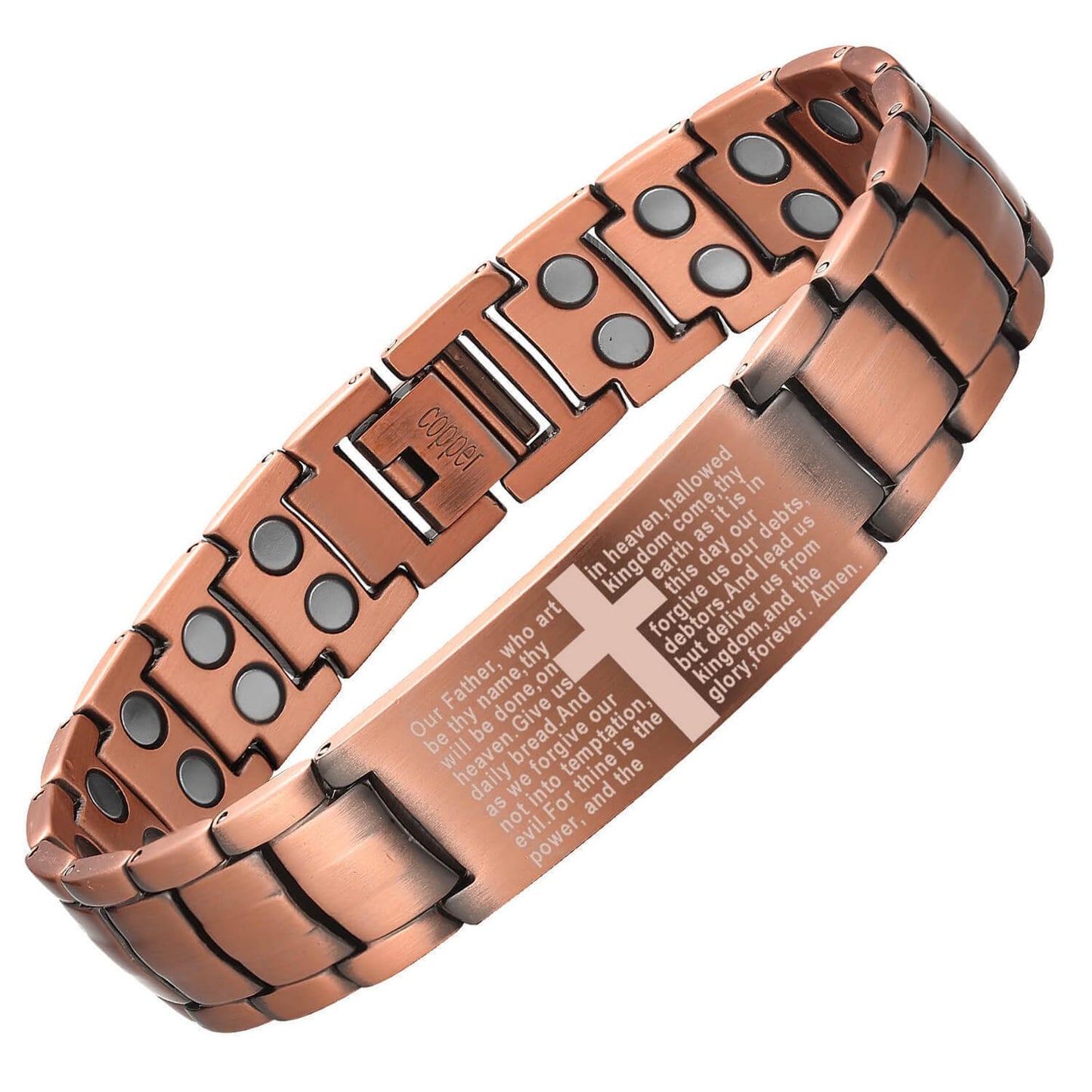 Picalela Magnetic Copper Bracelet for Men & Women, 99% Pure Solid Copper with Magnets, Adjustable Clasp, Retro Cross Design, Perfect for Stylish Matching (COPPER)