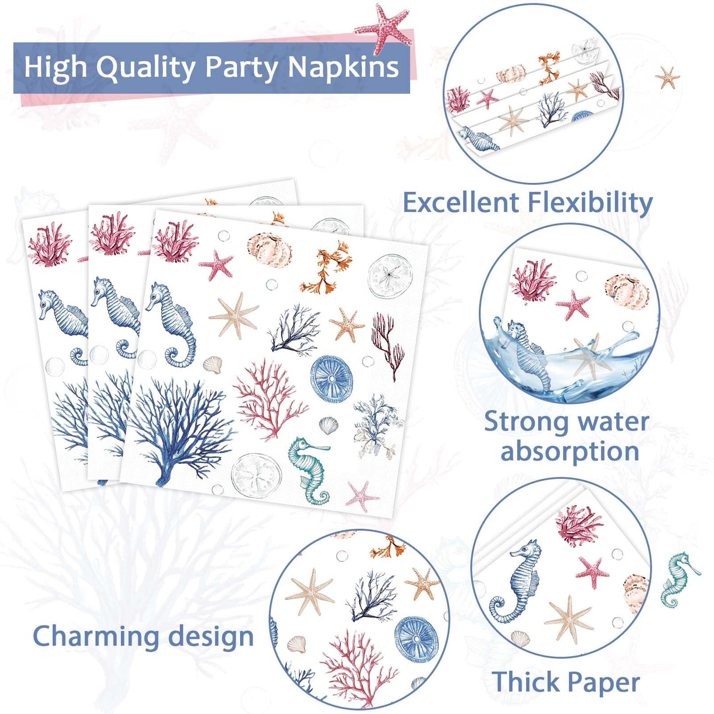 96Pcs Seashell Party Supplies Ocean Beach Birthday Plates and Napkins Blue Coastal Seashell Tableware Beach Disposable Dinnerware for Wedding Baby Shower Birthday Party Decorations for 24 Guests