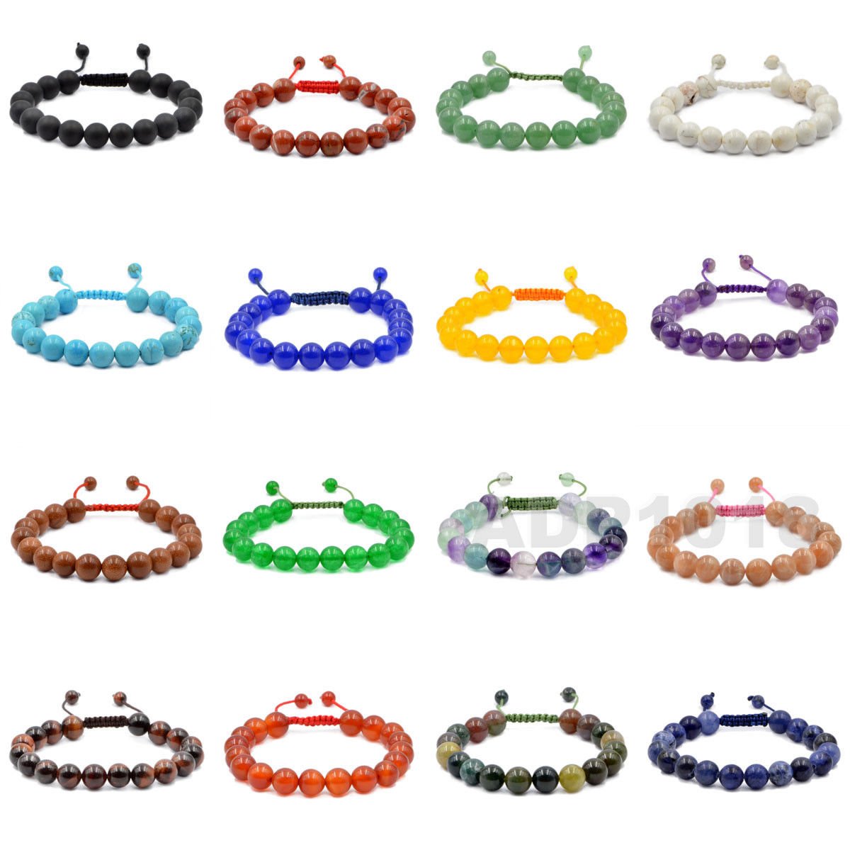 AD Beads Natural 8mm Gemstone Bracelets Healing Power Crystal Macrame Adjustable 7-9 Inch (Yellow Tiger's Eye)