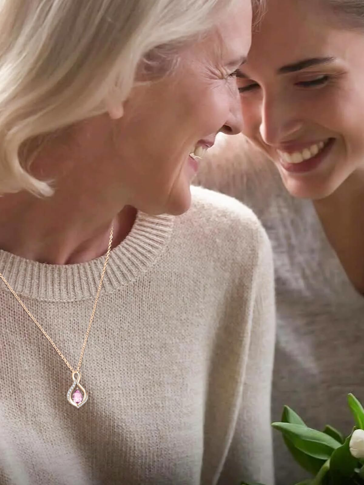 JIYVY32 Pink Tourmaline Infinity Necklace for Women October Birthstone Necklaces Rose Gold Plating Anniversary Birthday Gifts for Wife Her Mom Girlfriend Birthstone Jewelry Gifts for Women