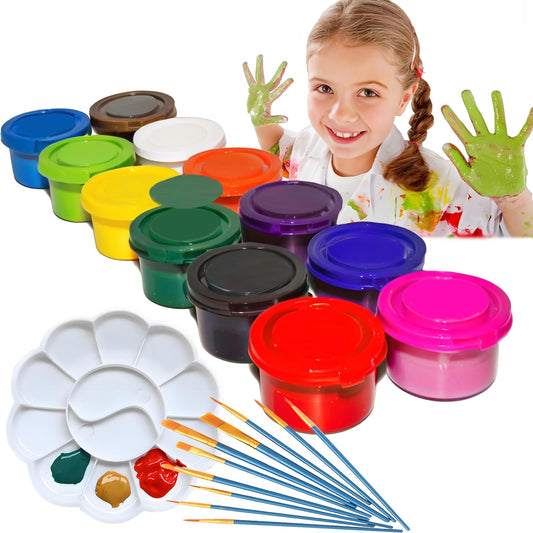 ZYFHOUST Spill Proof Washable Paint for Kids 12 Colors, Wash Color Paint Set for Kids with Palette and 10 Brushes, Finger Painting for Toddlers,Non-Toxic, Safe