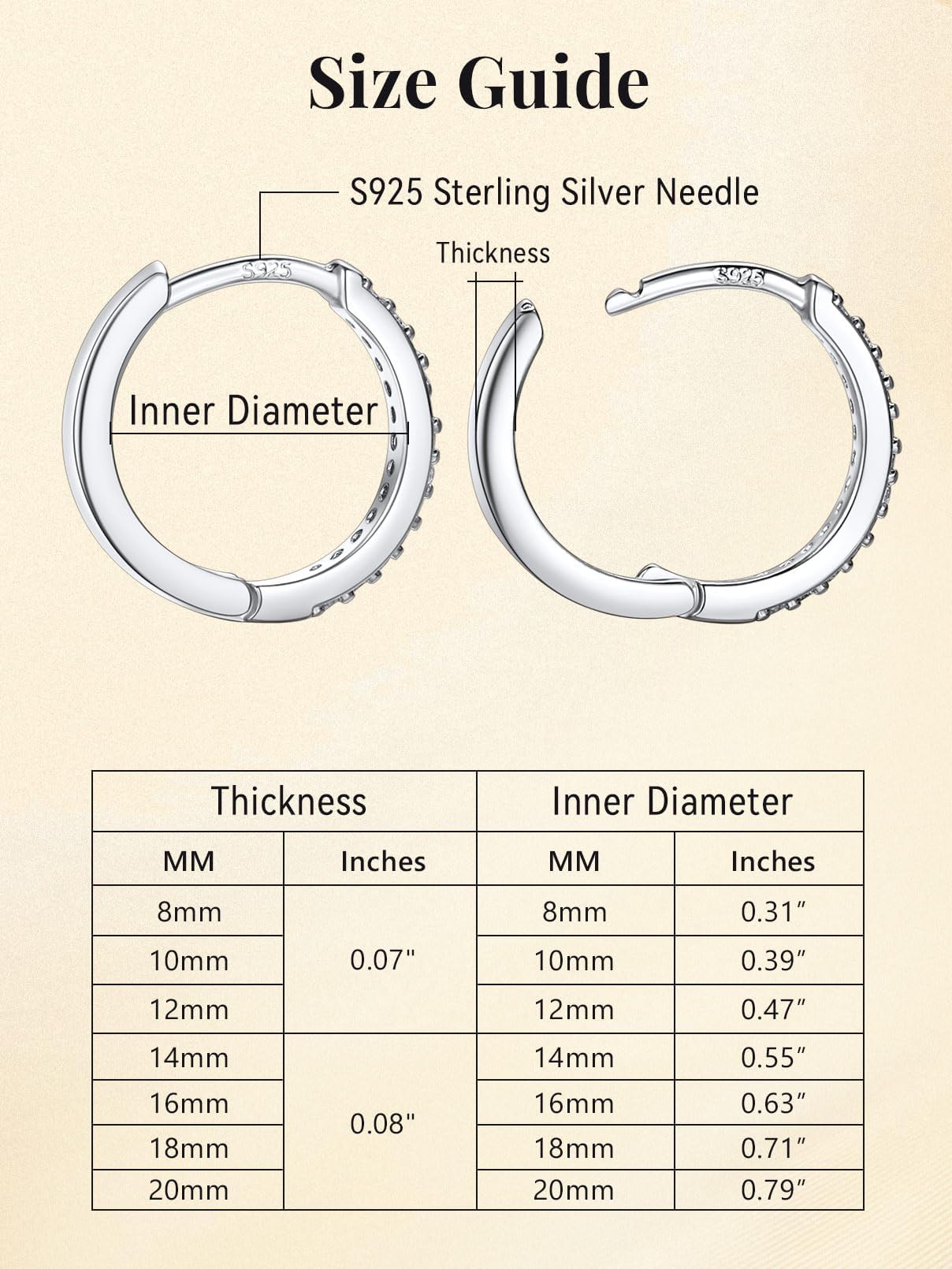 FaithHeart Cubic Zirconia Hoop Earrings for Women, Silver Hypoallergenic Huggie Hoop Earrings, Small Cartilage Earrings for Women 18mm, Send Gift Box