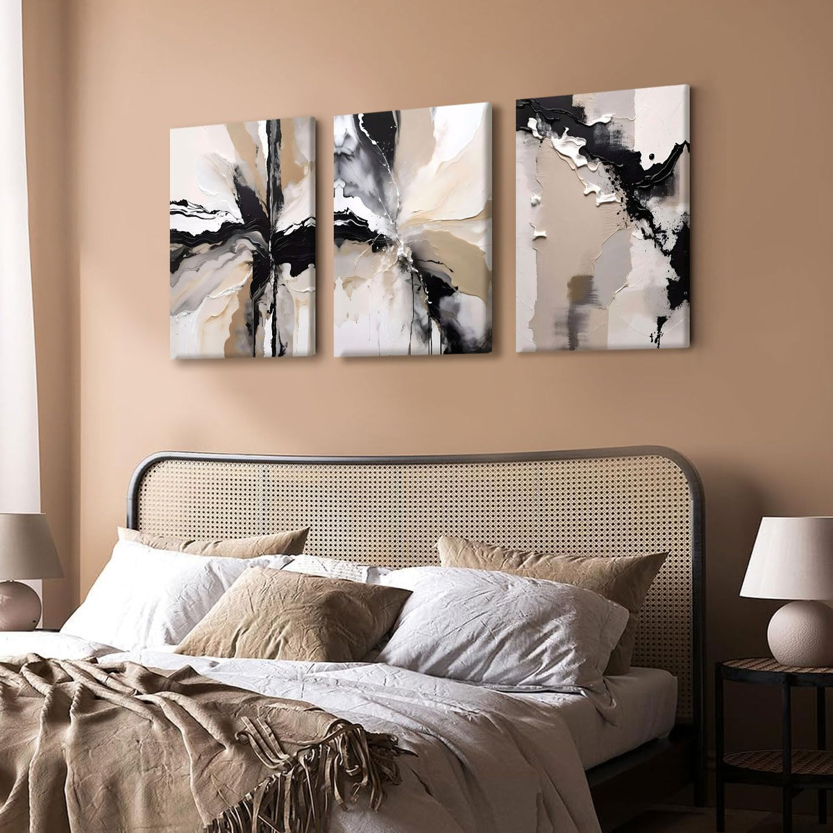 NCCXNCC 3 Pcs Abstract Canvas Wall Art in Black and Beige Modern Wall Decor Paintings Texture Posters Print Modern Geometric Pictures Artwork Suitable for Living Room Bedroom Home Office 12x16 inch