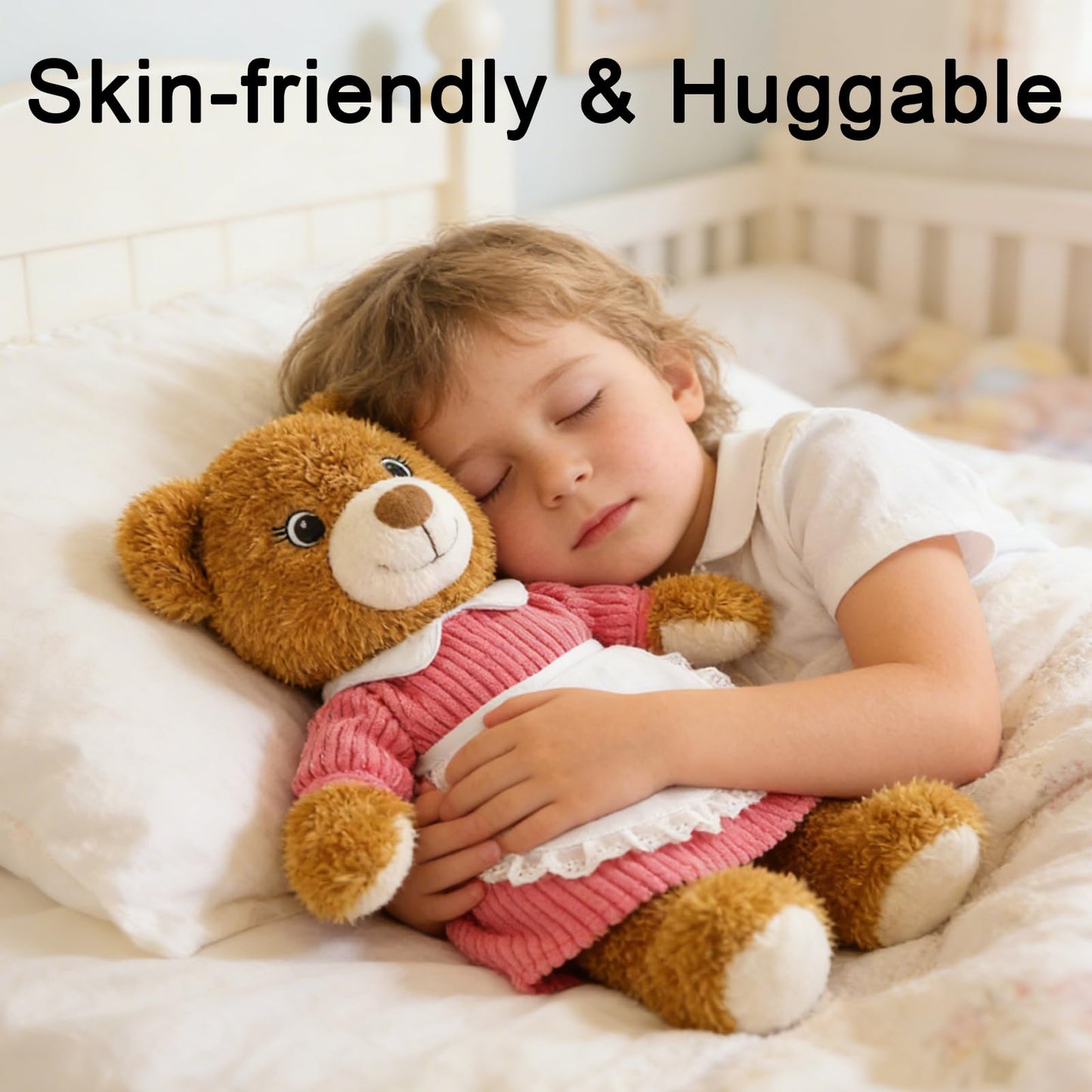 JUSTQUNSEEN 14.5" Cute Teddy Bear Stuffed Animal for Women with Pink Sweater Valentines Bear Plush Doll Gift for Mother Day Mom Wife Kids Boys & Girls Easter Birthday Christmas (Mom)