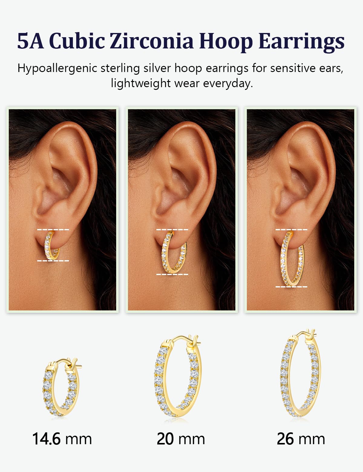 RANDES Cubic Zirconia Small Hoop Earrings for Women 14K Gold Plated Sterling Silver Created Diamond Earring Hoops Chunky Huggie Hoop Earrings