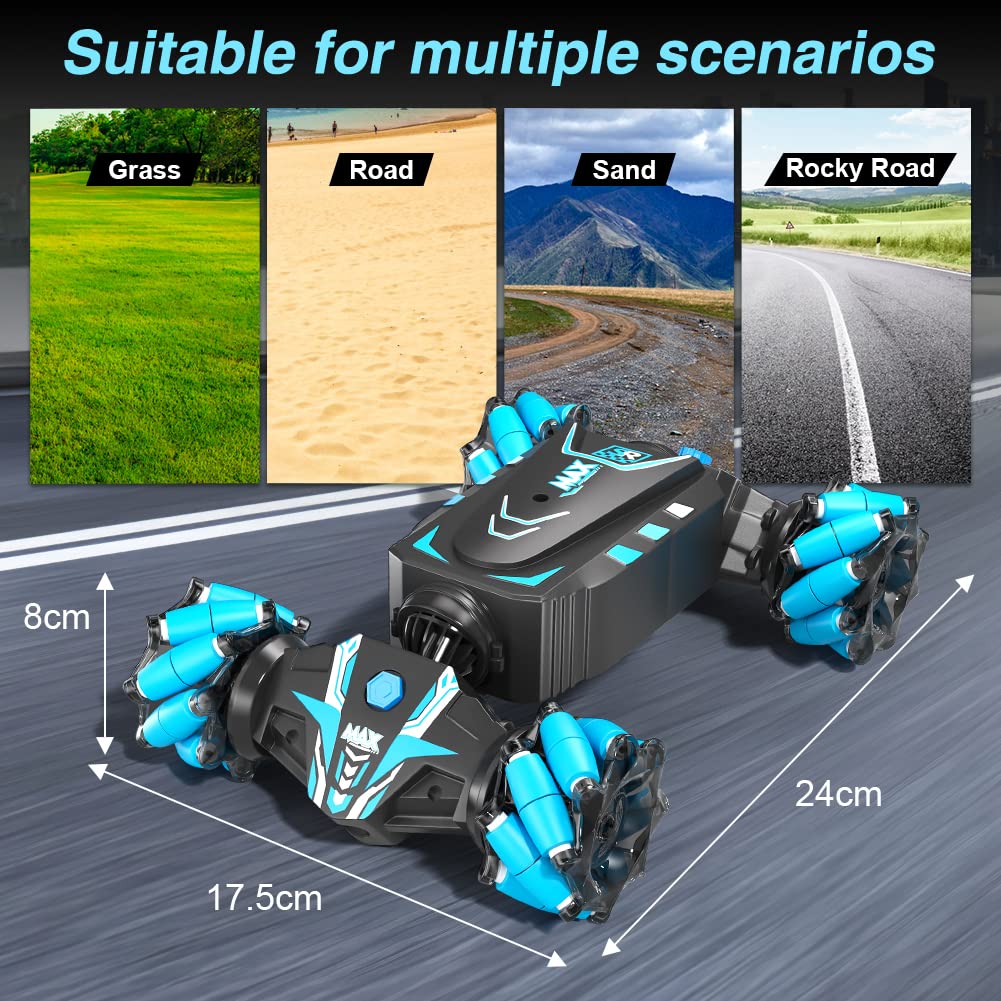 Axirata Remote Control Car Hand Controlled Gesture RC Stunt Car with Spray & Lights & Music for Kids 6-13 Year Old, 4WD 2.4GHz Off-Road 360° Rotation Toy Car Gift for Boys Girls