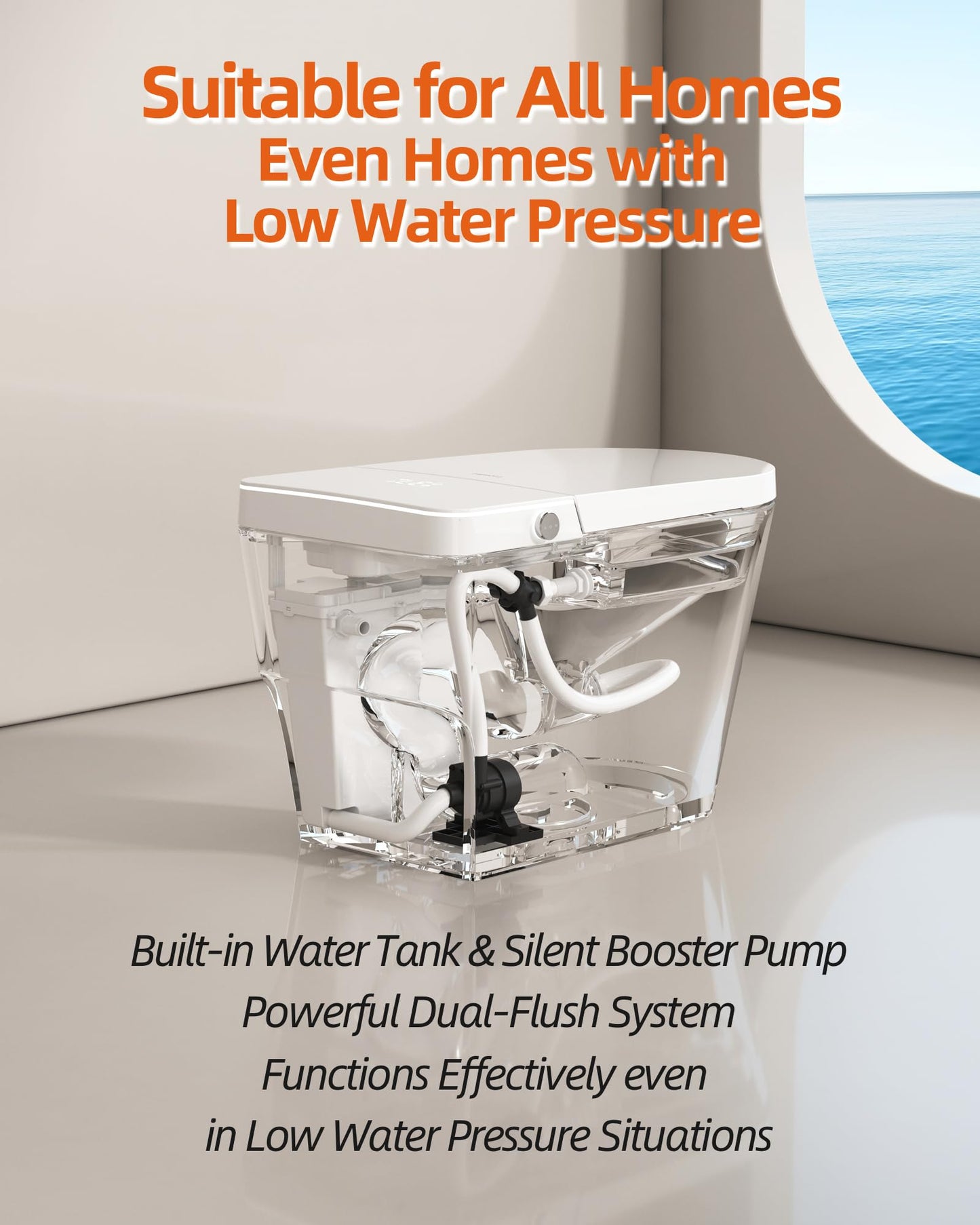 Luoware Smart Toilet with Bidet Built in, Luxury One Piece Elongated Bidet Toilet with Auto Close & Flush, Foot Sensor to Open/Close/Flush, Heated Seat, Massage Wash, Night Light, Remote Control