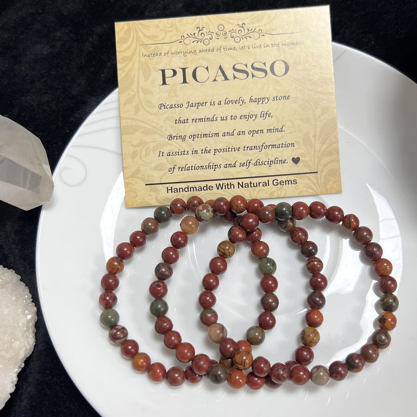 CHCCOYE 6mm Natural Healing Gemstone Bracelet Handmade Yoga Stretch Elastic Bracelet Stress Relief Crystal Jewelry for Men and Women (6mm Picasso)
