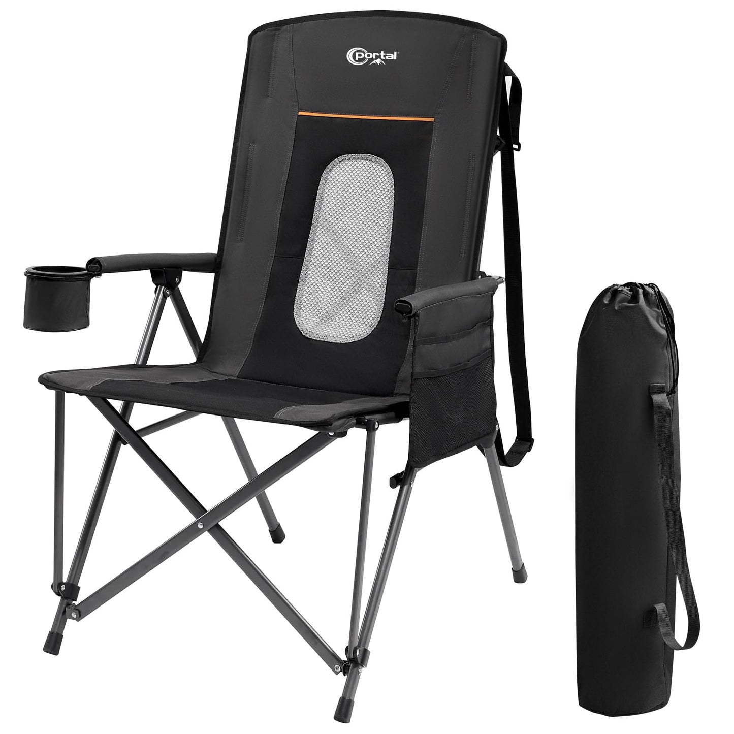 PORTAL Oversized Folding Camping Chair High Back Portable Lawn Chairs for Adults Outdoor Sports with Hard Armrest Cup Holder，Supports 400LBS Black