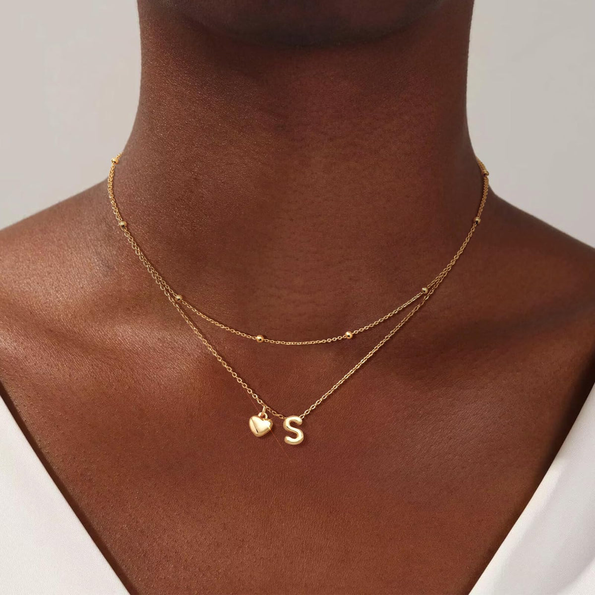 adoyi Gold Heart Initial Necklaces for Women Hers Dainty 14K Gold Plated Heart Layered Letter S Pendant Necklace Stack Trendy Jewelry Birthday Valentines Gifts for Women Jewelry