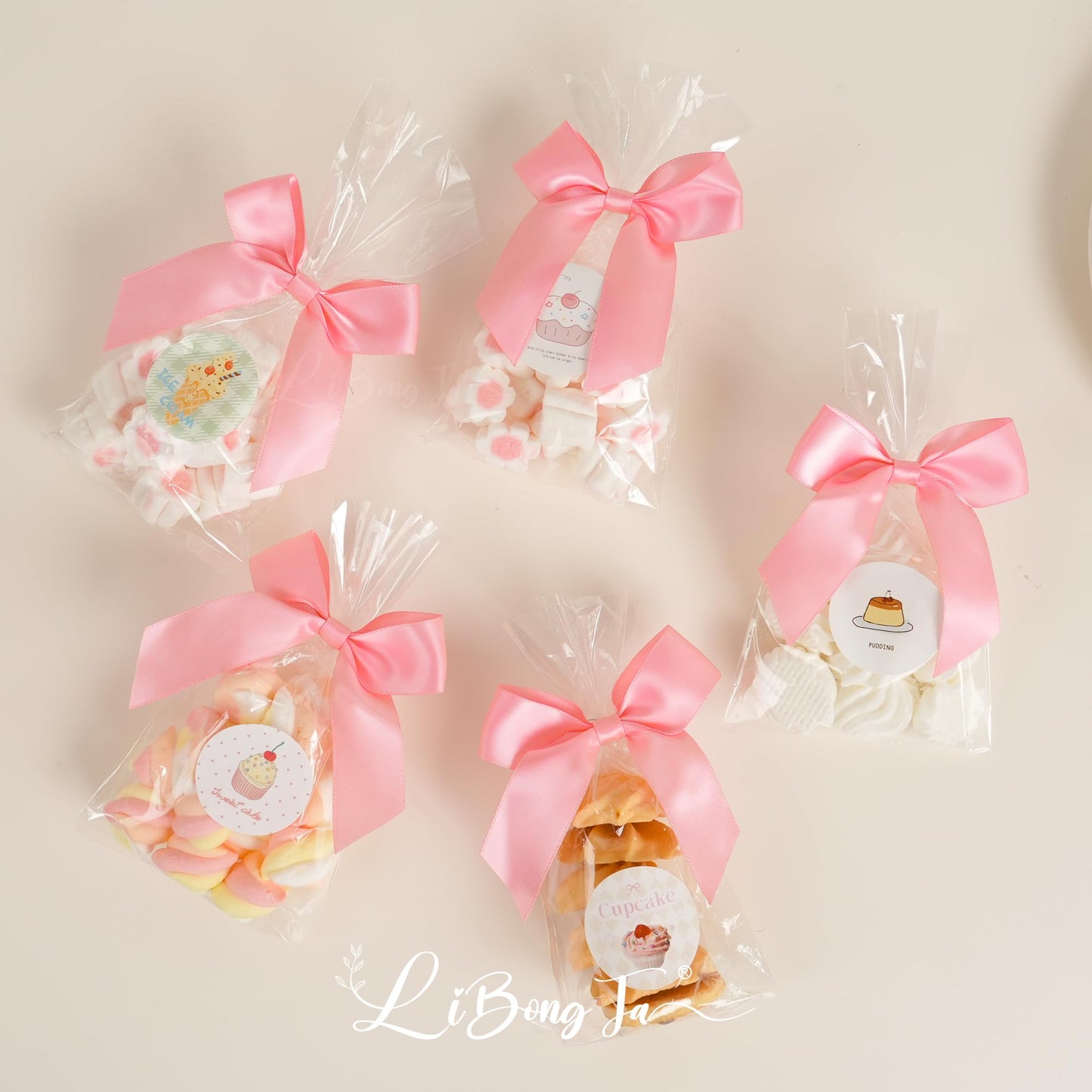 LiBongTa 36 PCS Pink Bows 3.5" Pre-Tied Small Baby Pink Satin Ribbon Twist Tie Bows for Gift Wrapping Candy Treat Bags Crafts Baby Shower Birthday Party Favors Wedding Decor