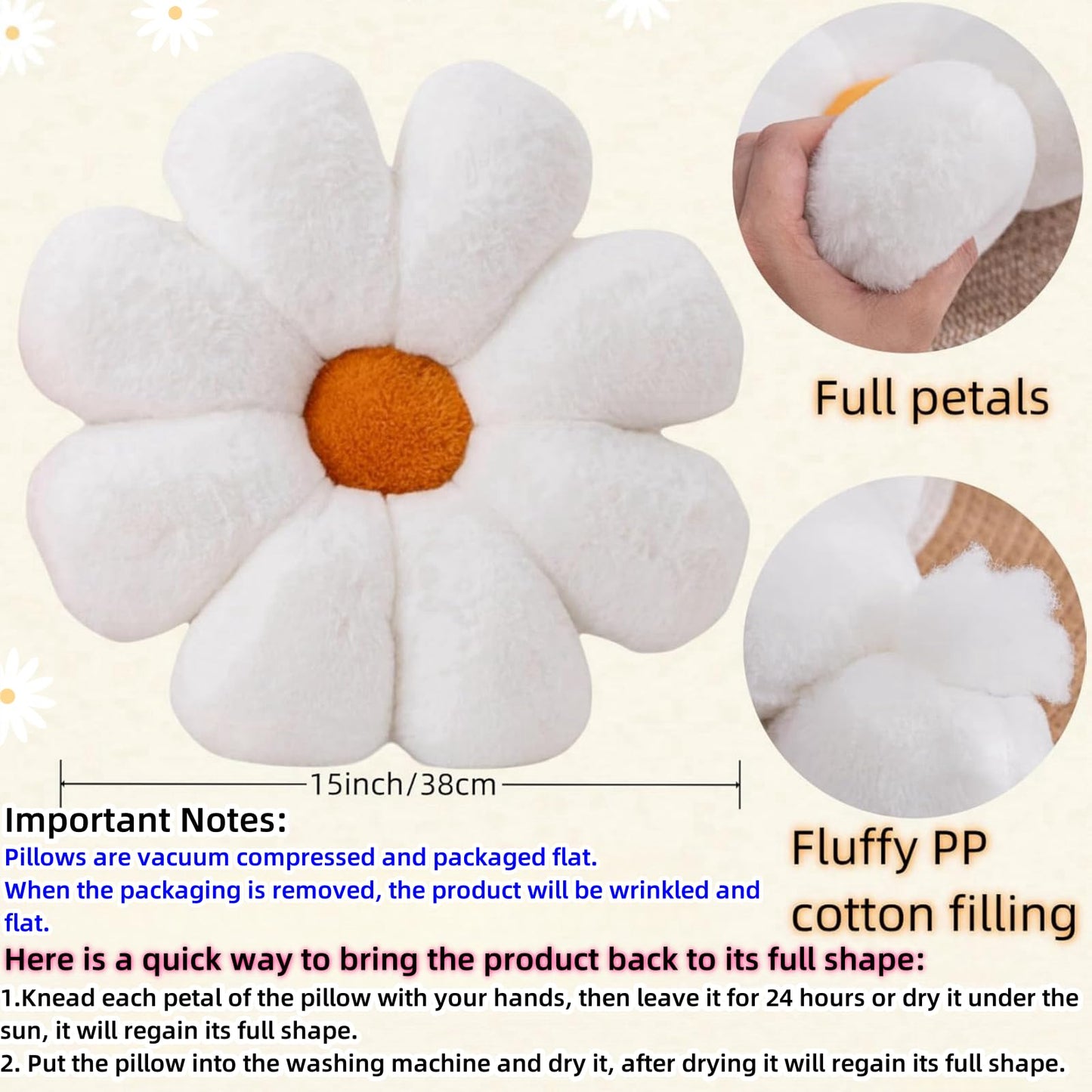 JZNEXD 2 Pcs Flower Throw Pillow Set for Teen Girls Bedroom Preppy Room Decor Aesthetic, Cute Daisy Decorative Preppy Throw Pillows for Bed Sofa Chair Home Decor (Pink & White)